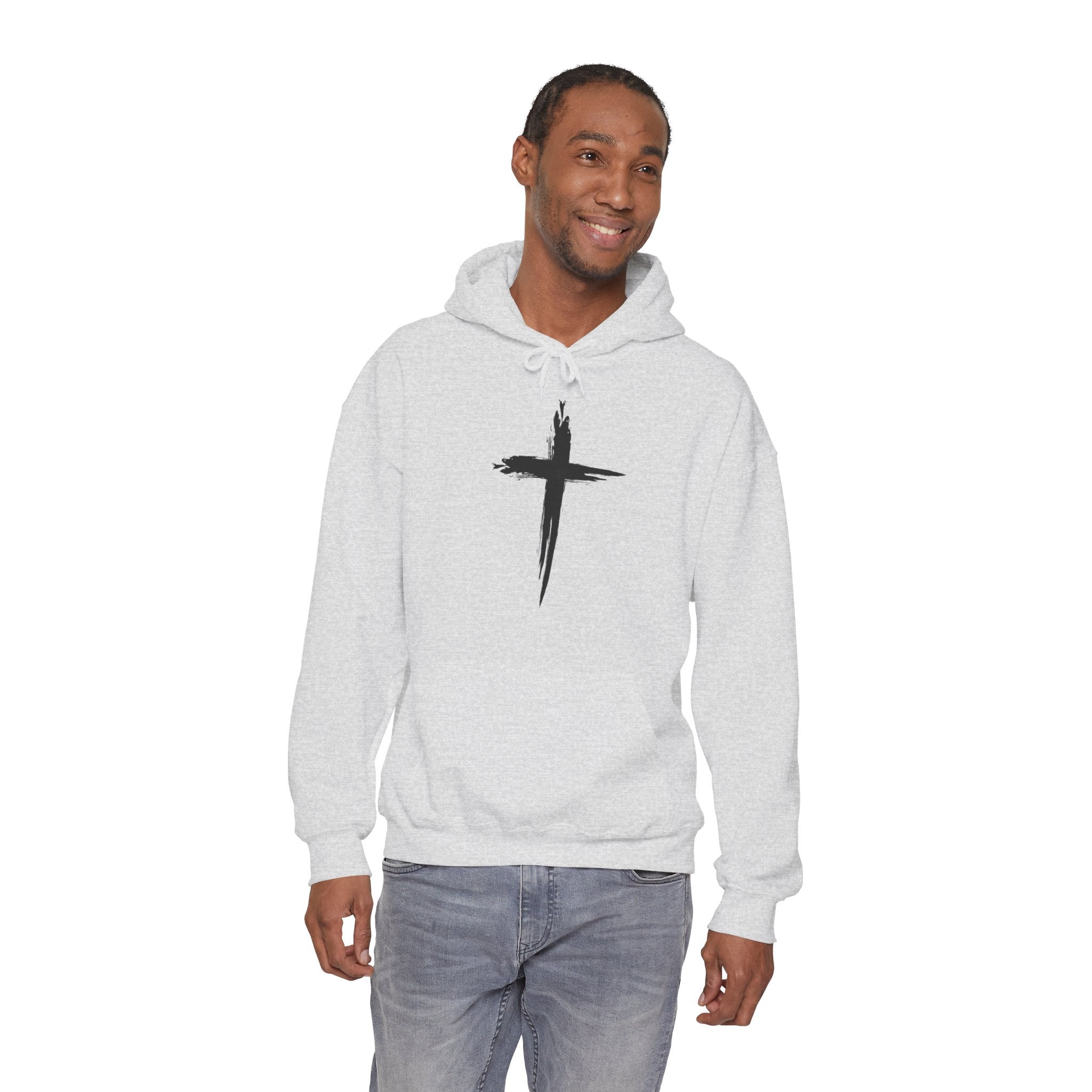 Cross Brushstroke Hoodie – Minimalist Christian Faith Pullover