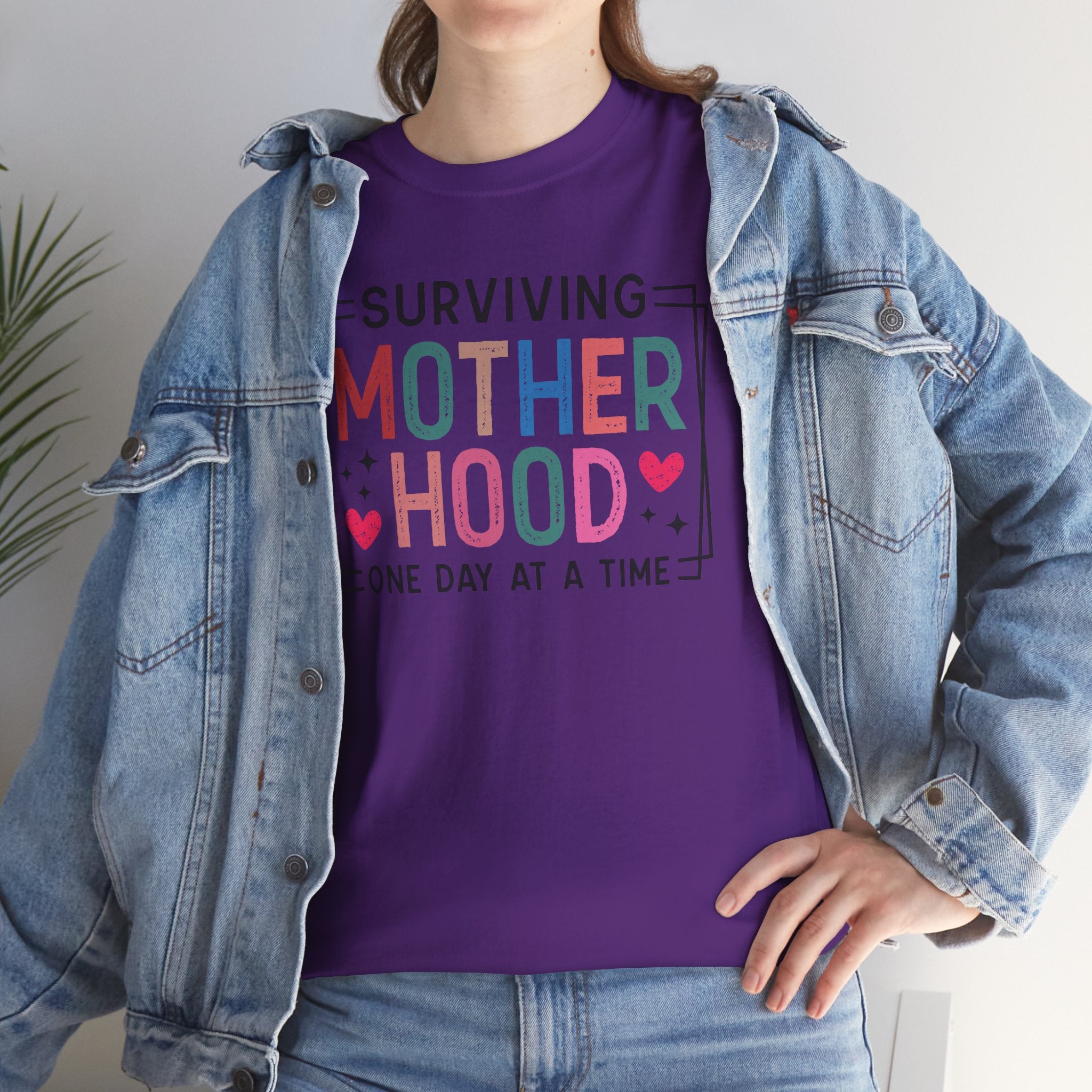 Surviving Motherhood One Day at a Time T-Shirt | Funny Mom Life Graphic Tee | Colorful Statement Shirt | Cr8tive Designs