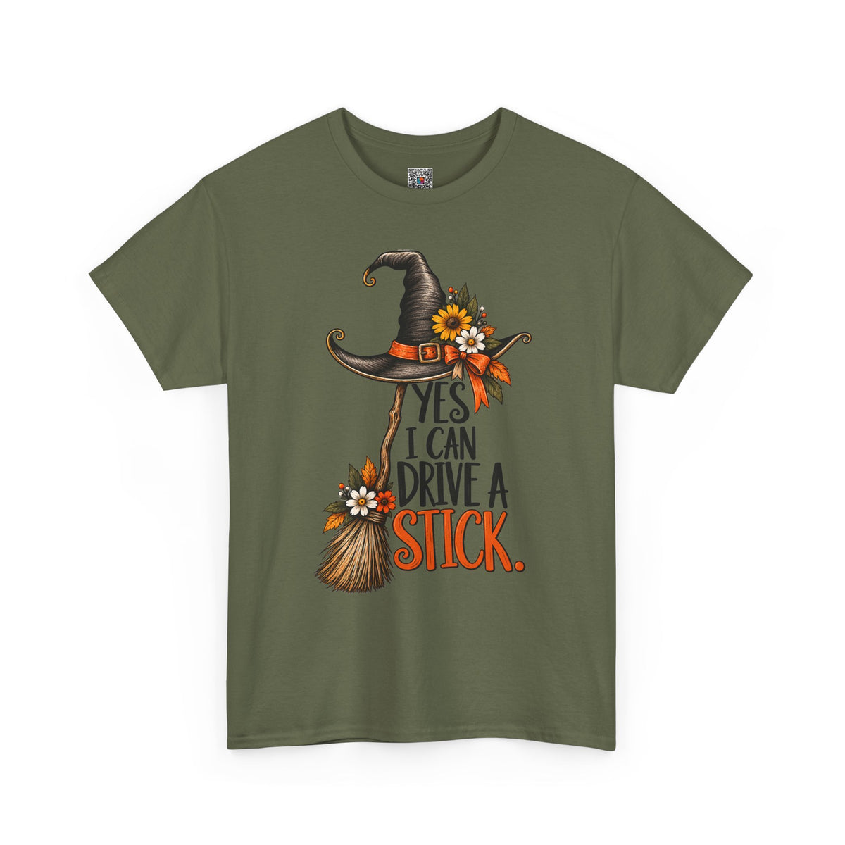 Yes I Can Drive A Stick T-Shirt | Funny Witch Broomstick Halloween Tee | Cr8tive Designs