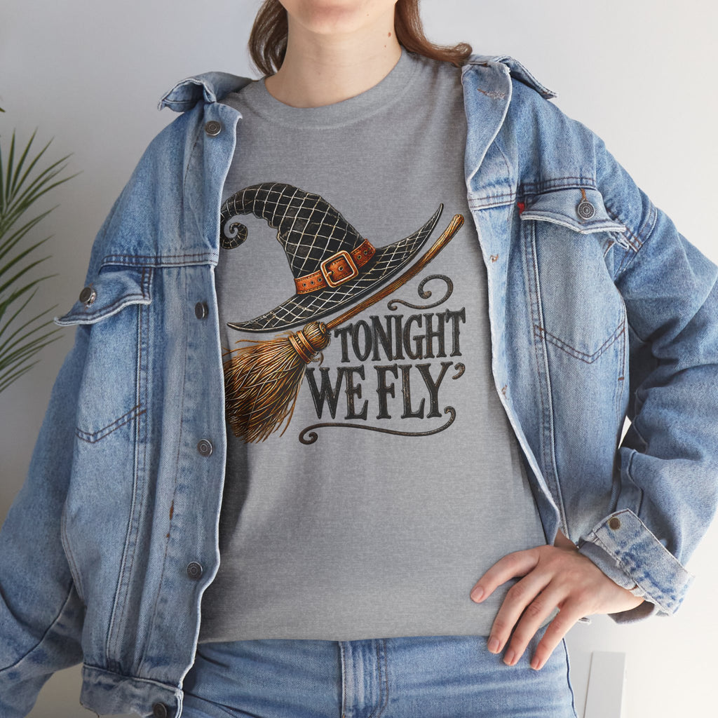 "Tonight We Fly" Witch Broom Tee | Vintage Halloween Graphic T-Shirt | Cr8tive Designs
