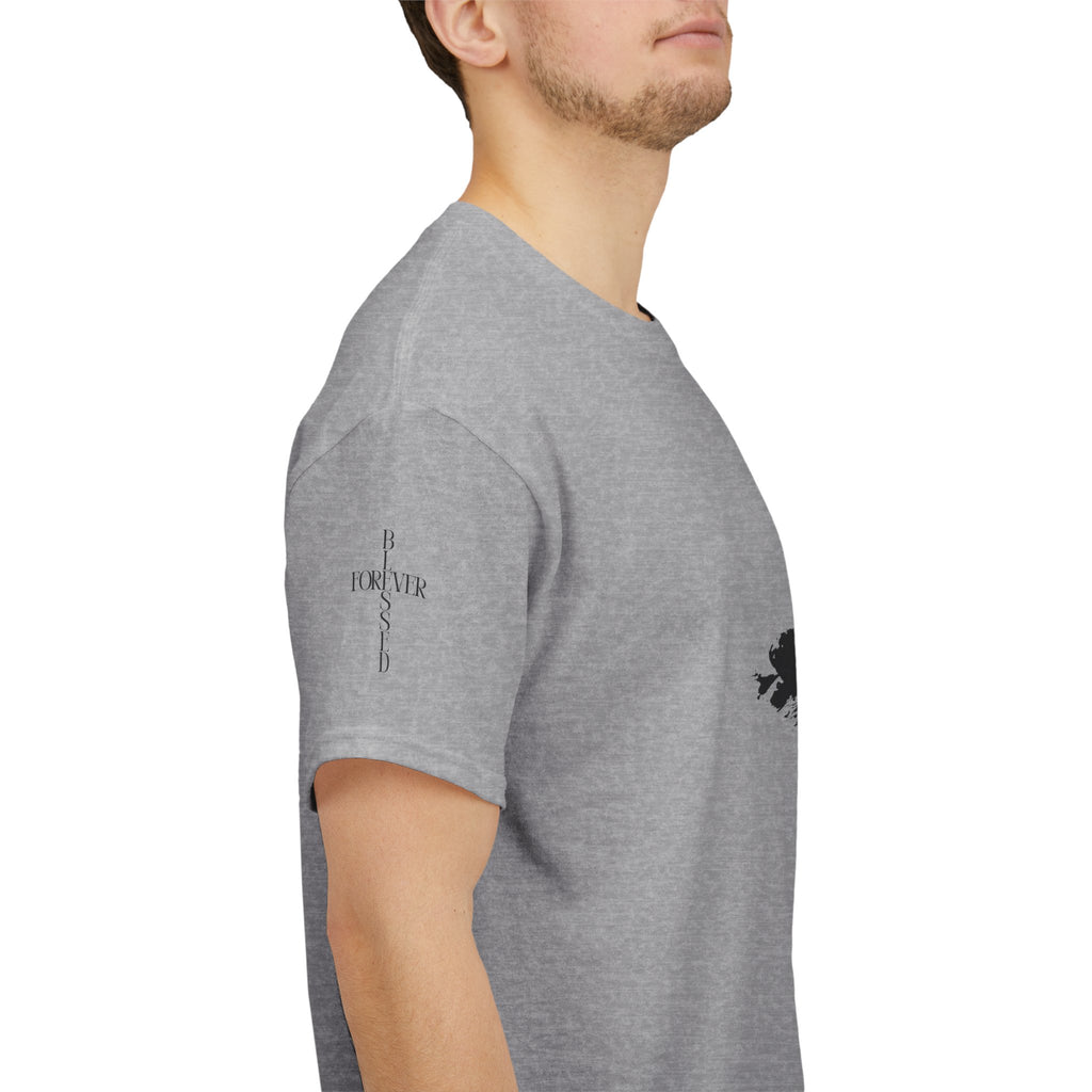 Black Brushstroke Cross T‑Shirt — Minimalist Christian Faith Tee