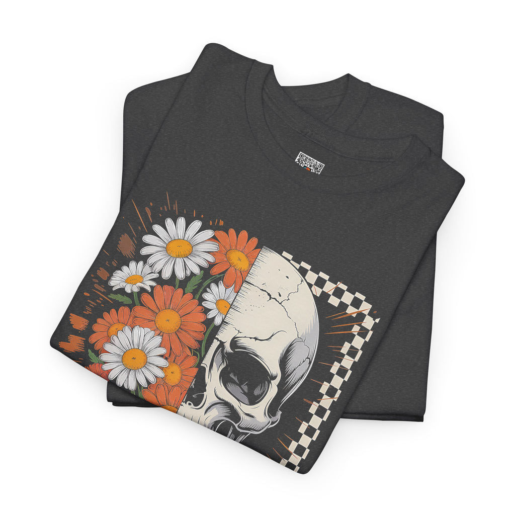Half Floral Half Skull T-Shirt | Daisy Flower Skull Fall Graphic Tee | Cr8tive Designs