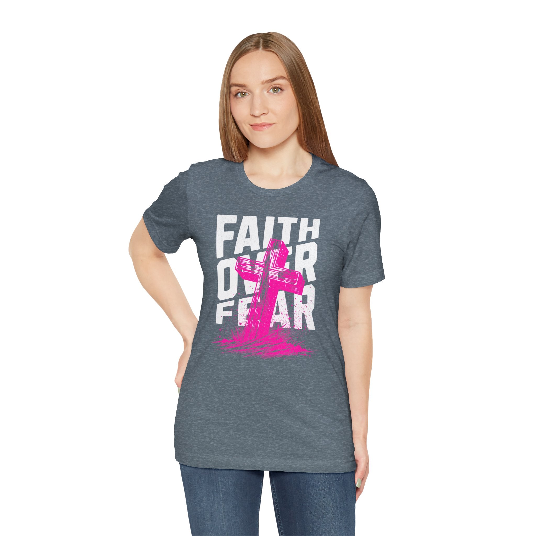 Faith Over Fear T-Shirt | Pink Cross Christian Tee | Cr8tive Designs