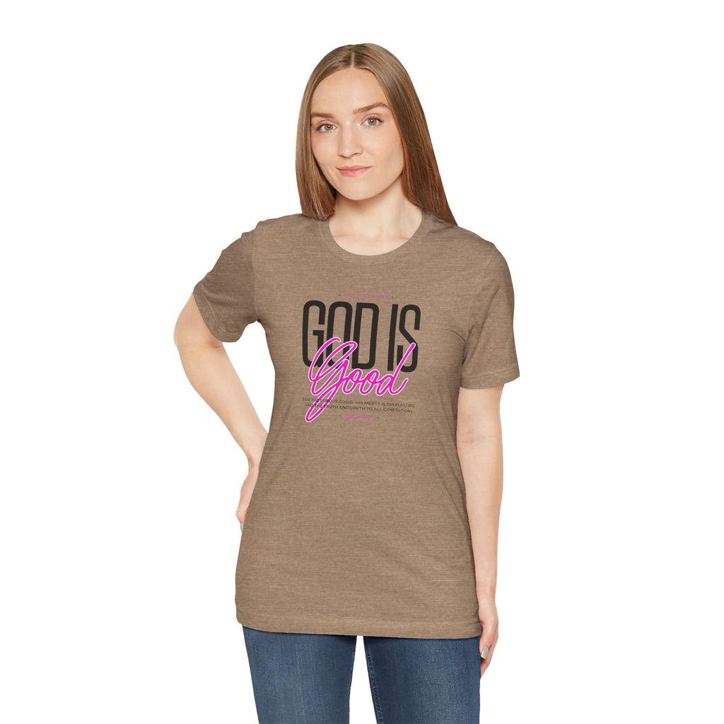 God Is Good T-Shirt | Faith Christian Tee with Pink Script | Cr8tive Designs
