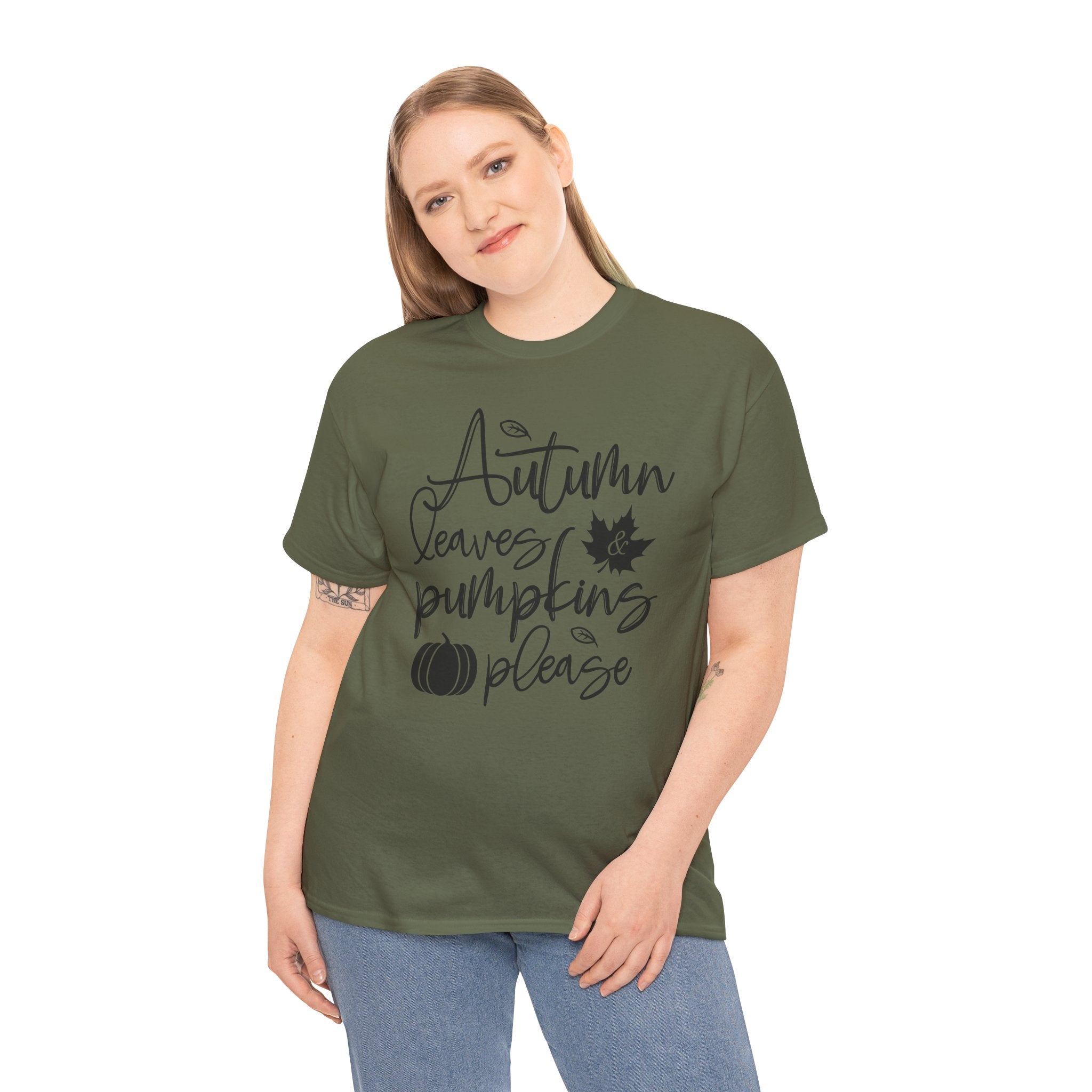 Autumn Leaves & Pumpkins Please Tee | Cozy Fall Graphic T-Shirt | Cr8tive Designs