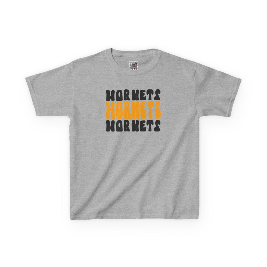 Retro Groovy Hornets Youth T-Shirt | Wavy Stacked School Spirit Mascot Tee | Cr8tive Designs