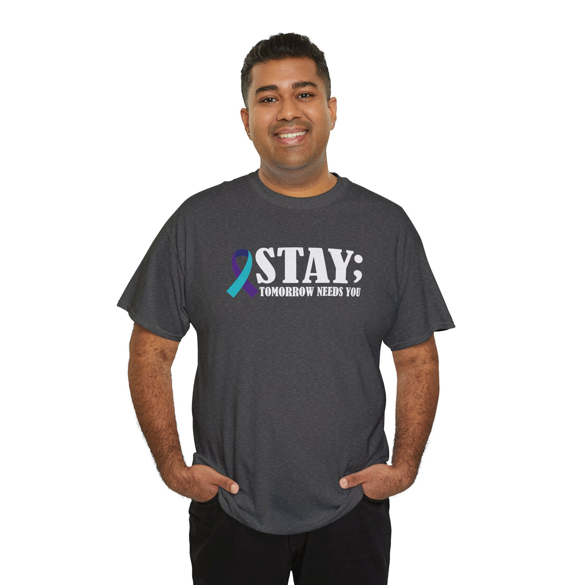 STAY Tomorrow Needs You T-Shirt | Suicide Prevention Ribbon Semicolon Tee | Cr8tive Designs