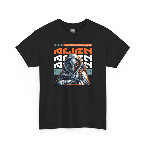 Alien Ready for the Infinite Frontier T-Shirt | Futuristic Space Soldier Graphic Tee | Cr8tive Designs