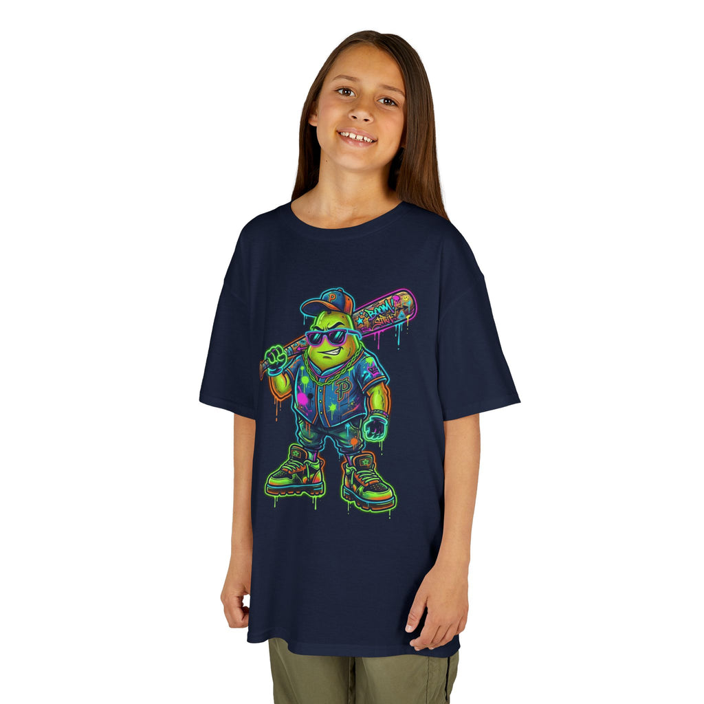 Kids Neon Skateboarder T‑Shirt | Cool Graffiti Skate Punk Tee for Boys | Cr8tive Designs