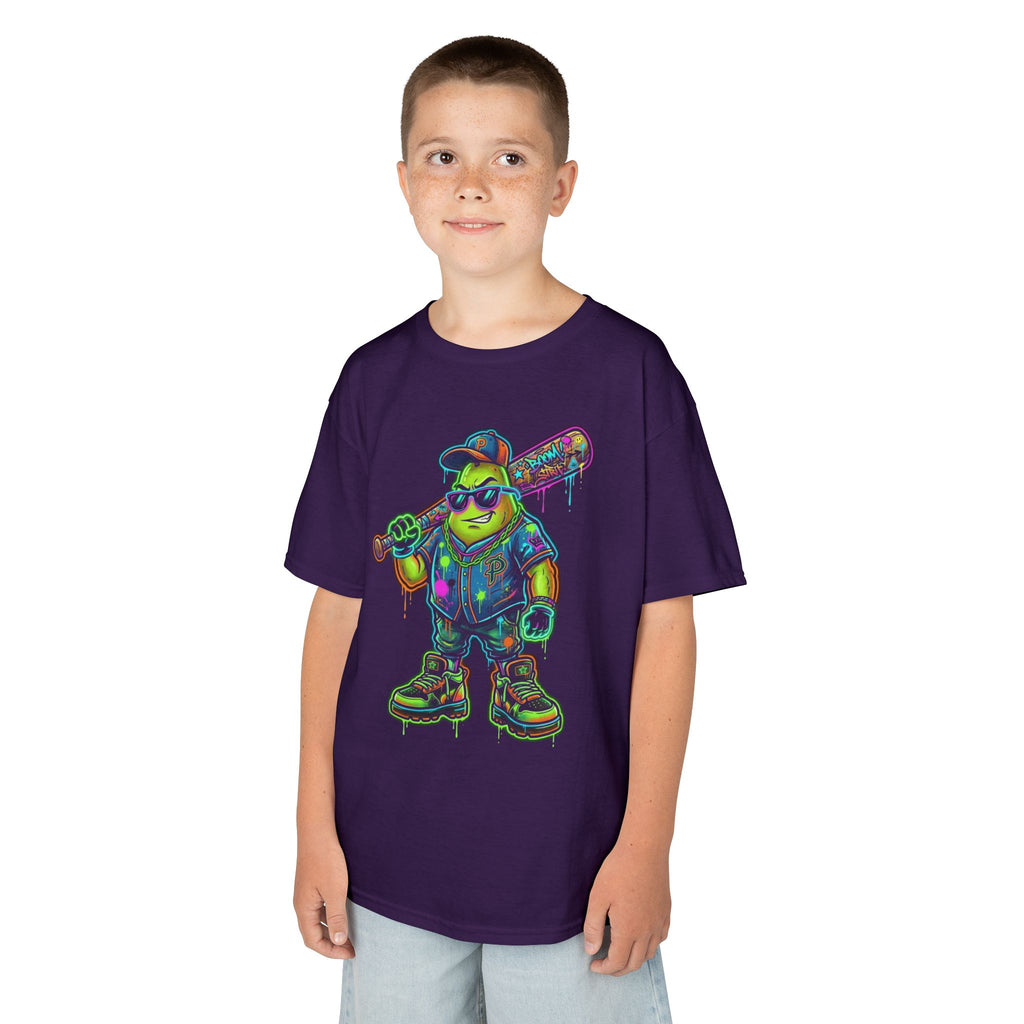 Kids Neon Skateboarder T‑Shirt | Cool Graffiti Skate Punk Tee for Boys | Cr8tive Designs