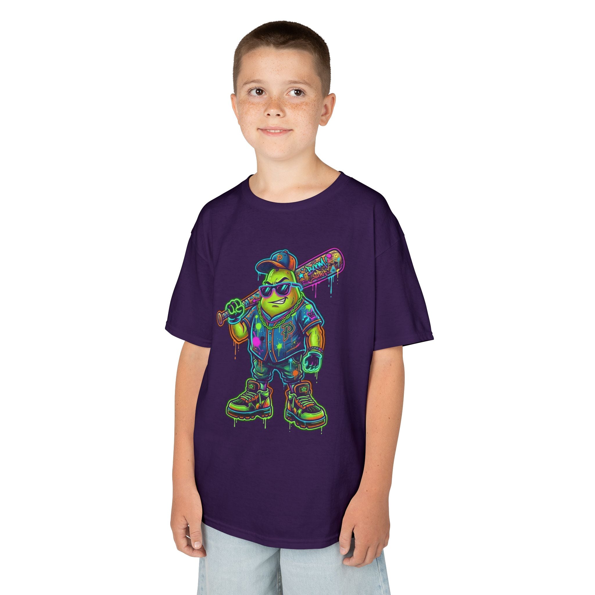Kids Neon Skateboarder T‑Shirt | Cool Graffiti Skate Punk Tee for Boys | Cr8tive Designs
