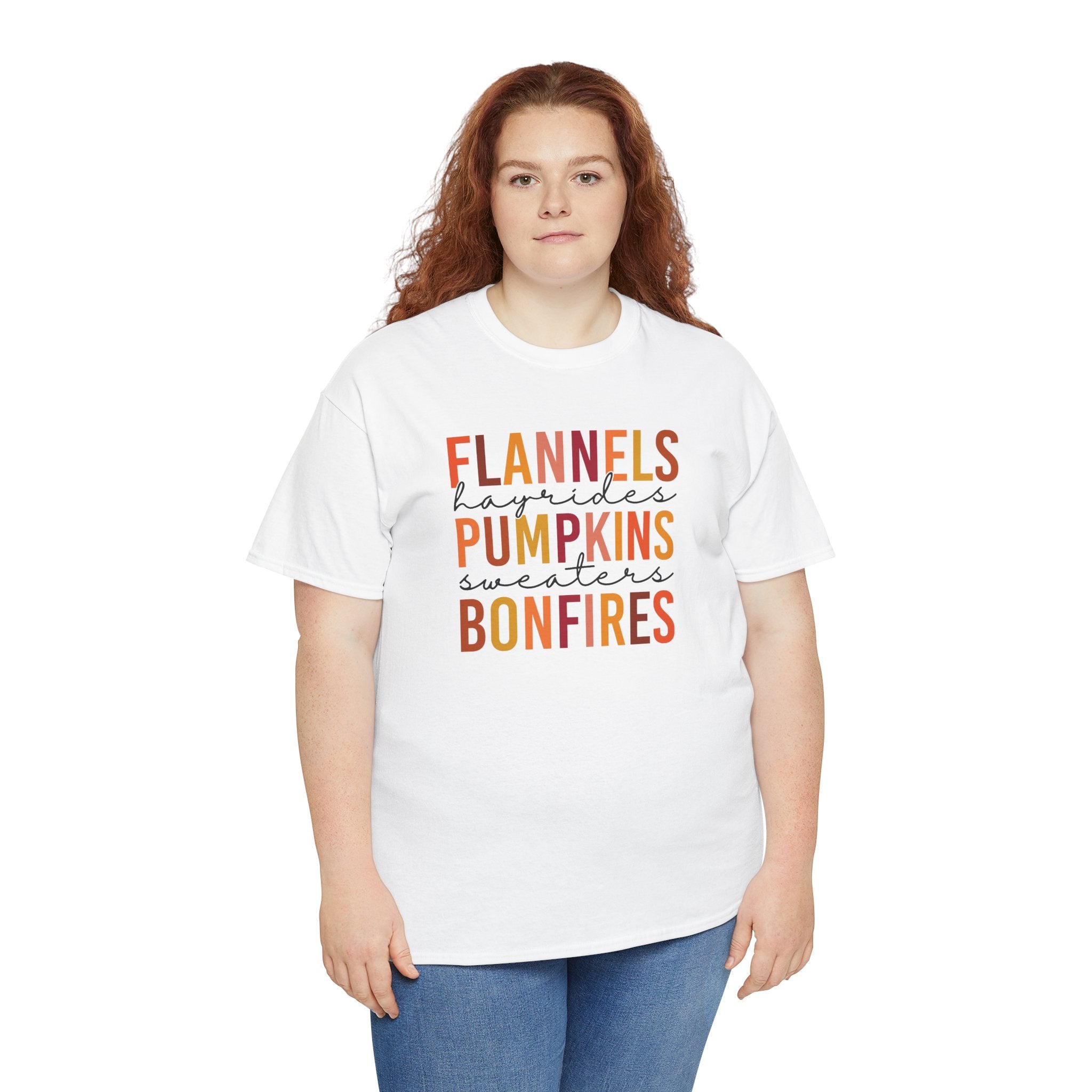 Flannels Hayrides Pumpkins & Bonfires Tee | Cozy Fall Favorites T-Shirt | Cr8tive Designs