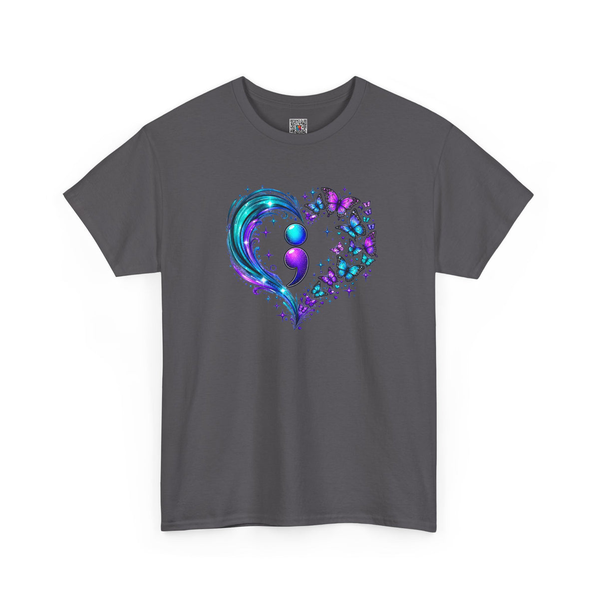 Semicolon Butterfly Heart T-Shirt | Teal & Purple Mental Health Awareness Graphic Tee | Cr8tive Designs