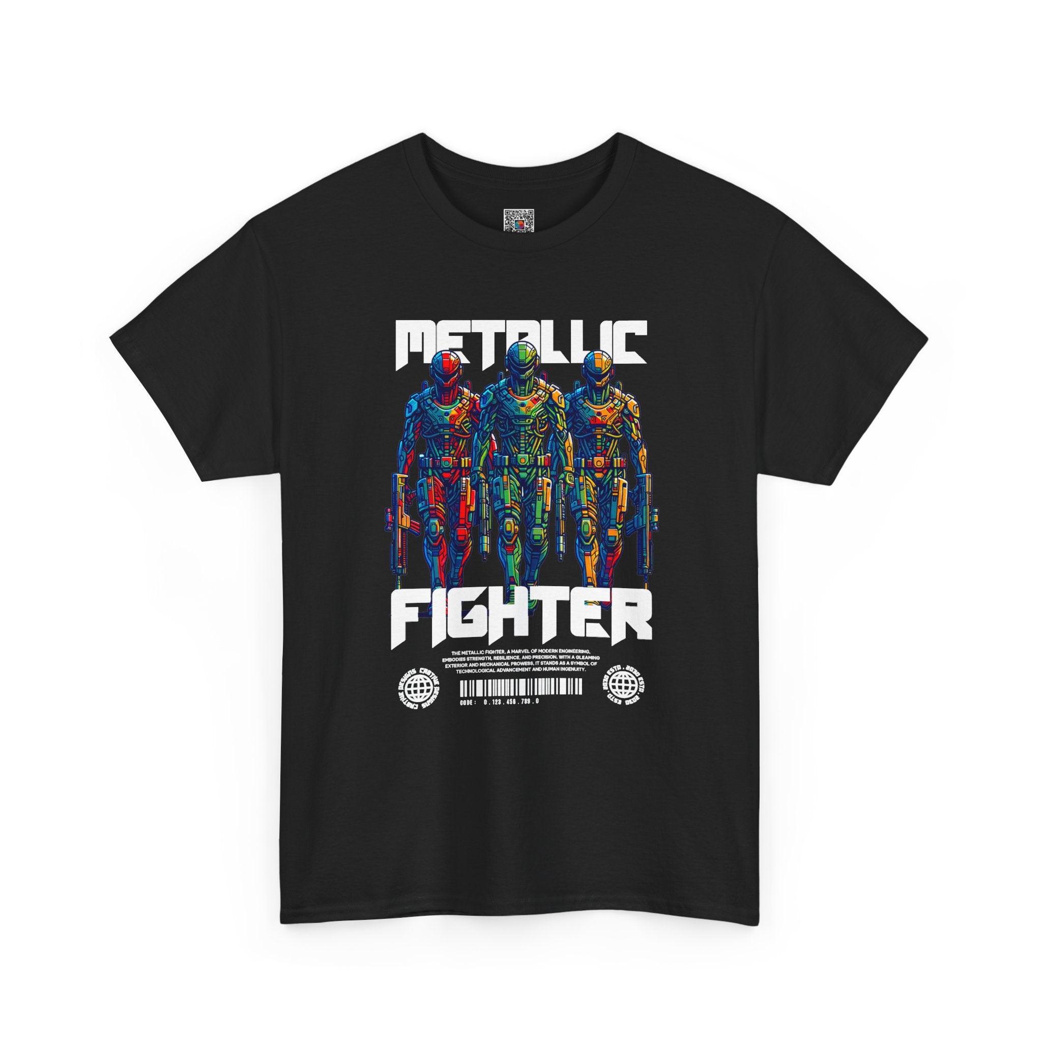 Metallic Fighter T-Shirt | Futuristic Cyber Soldier Graphic Tee | Sci-Fi Warrior Design | Cr8tive Designs