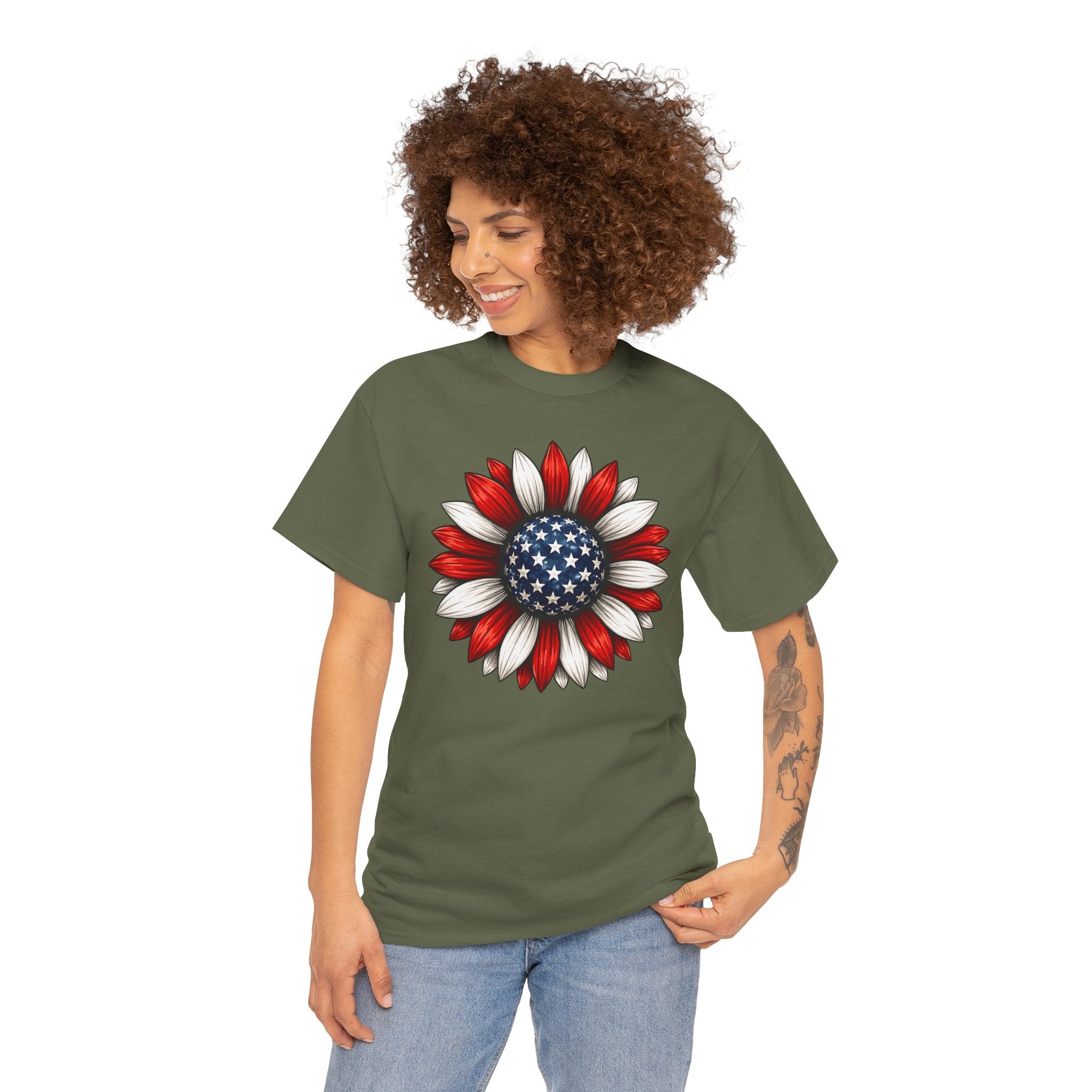 Patriotic Sunflower| American Flag Floral Tee for 4th of July| Cr8tive Designs