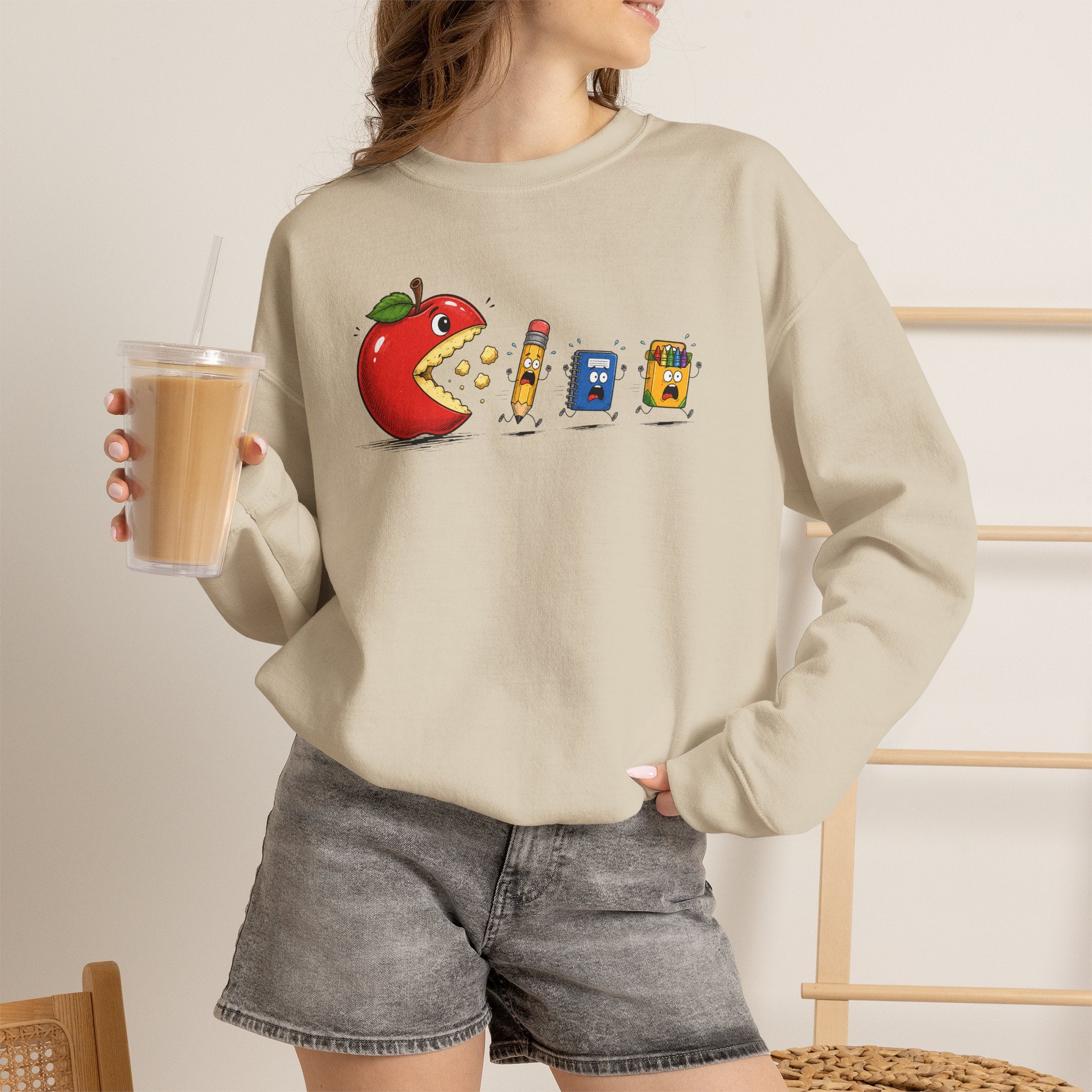 Crewneck Sweatshirt | Playful 'Apple Pac-Man' Back-to-School Graphic | Cr8tive Designs