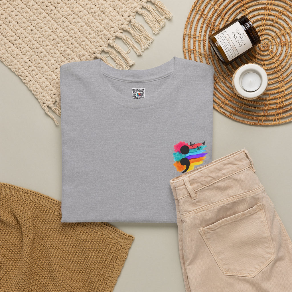 Watercolor Semicolon T-Shirt | Rainbow Splash Mental Health Pocket Print Tee | Cr8tive Designs