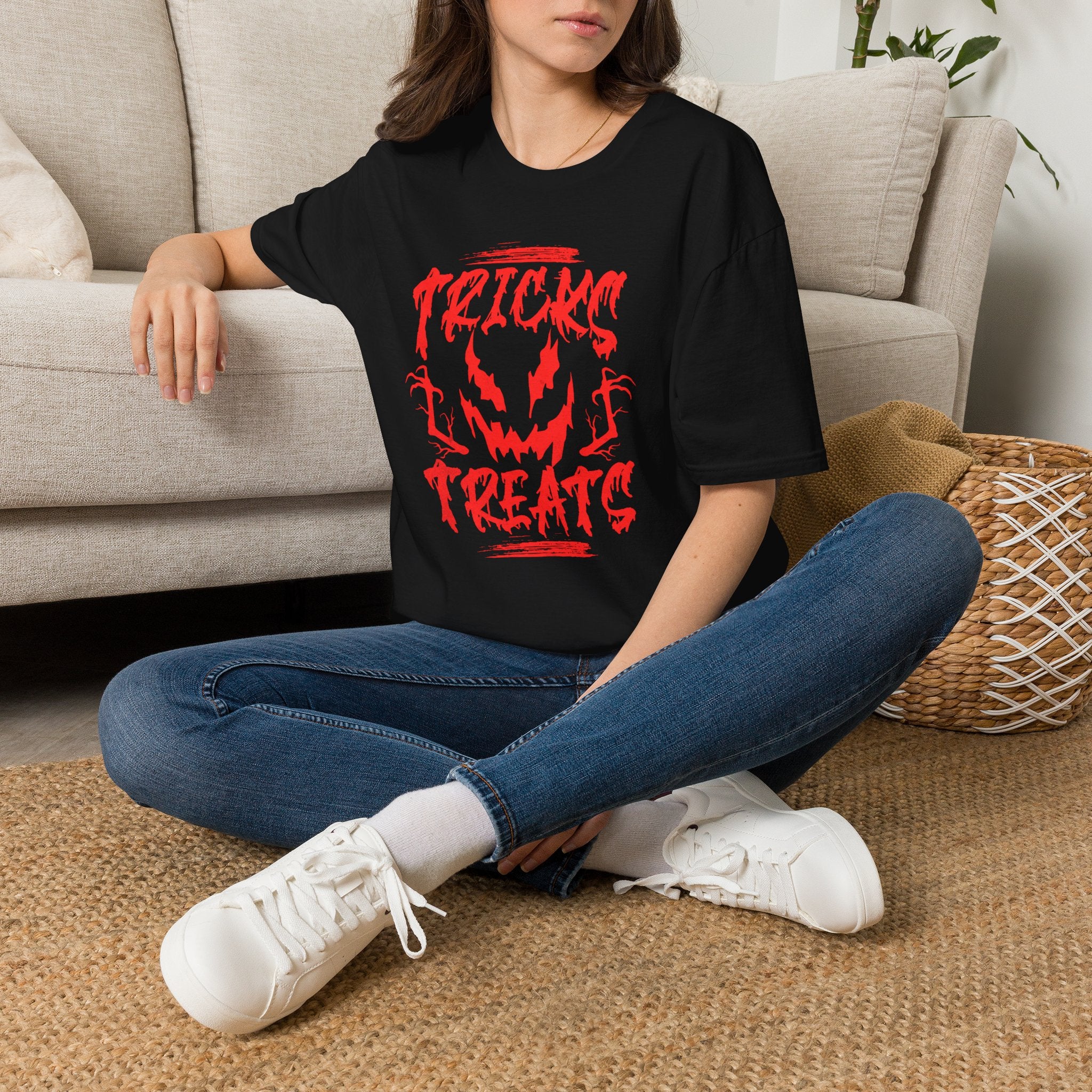 Halloween Tee | "Tricks Treats" Scary Jack-O'-Lantern Graphic T-Shirt | Cr8tive Designs