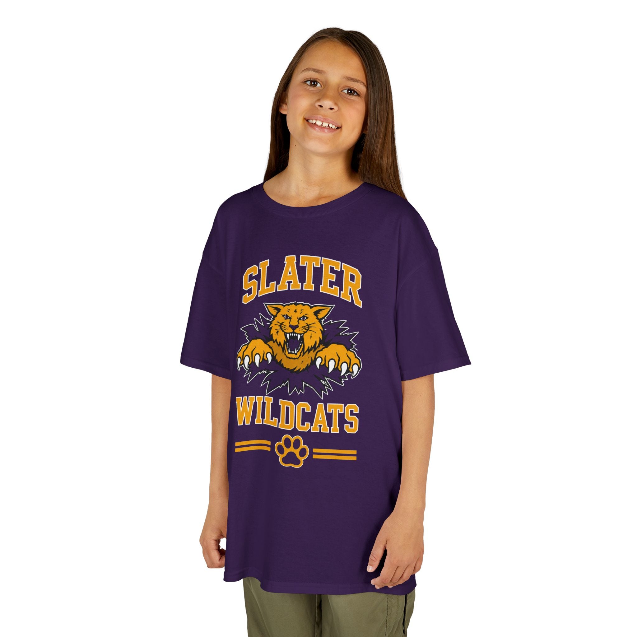 Slater Wildcats Youth Purple & Gold T-Shirt | Kids’ School Spirit Tee | Cr8tive Designs