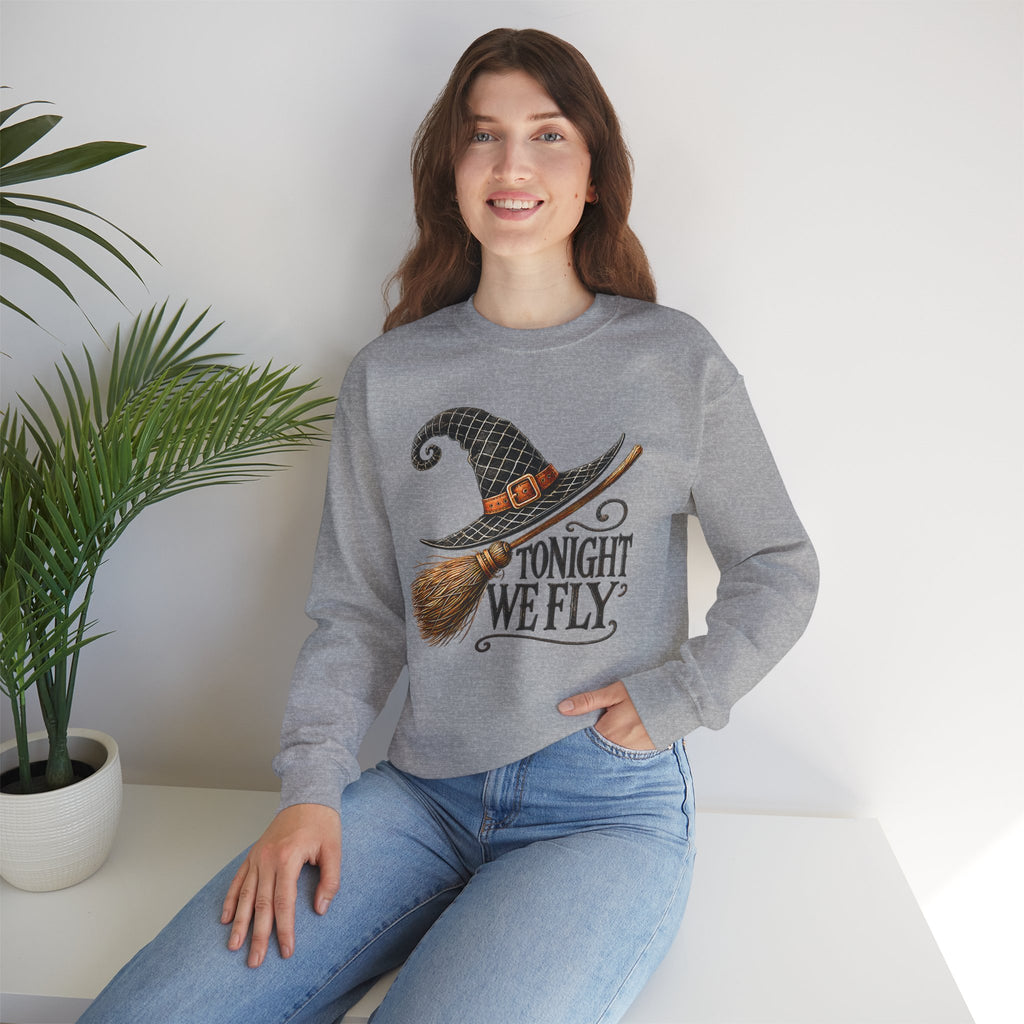 "Tonight We Fly" Witch Broom Sweatshirt | Vintage Halloween Crewneck | Cr8tive Designs