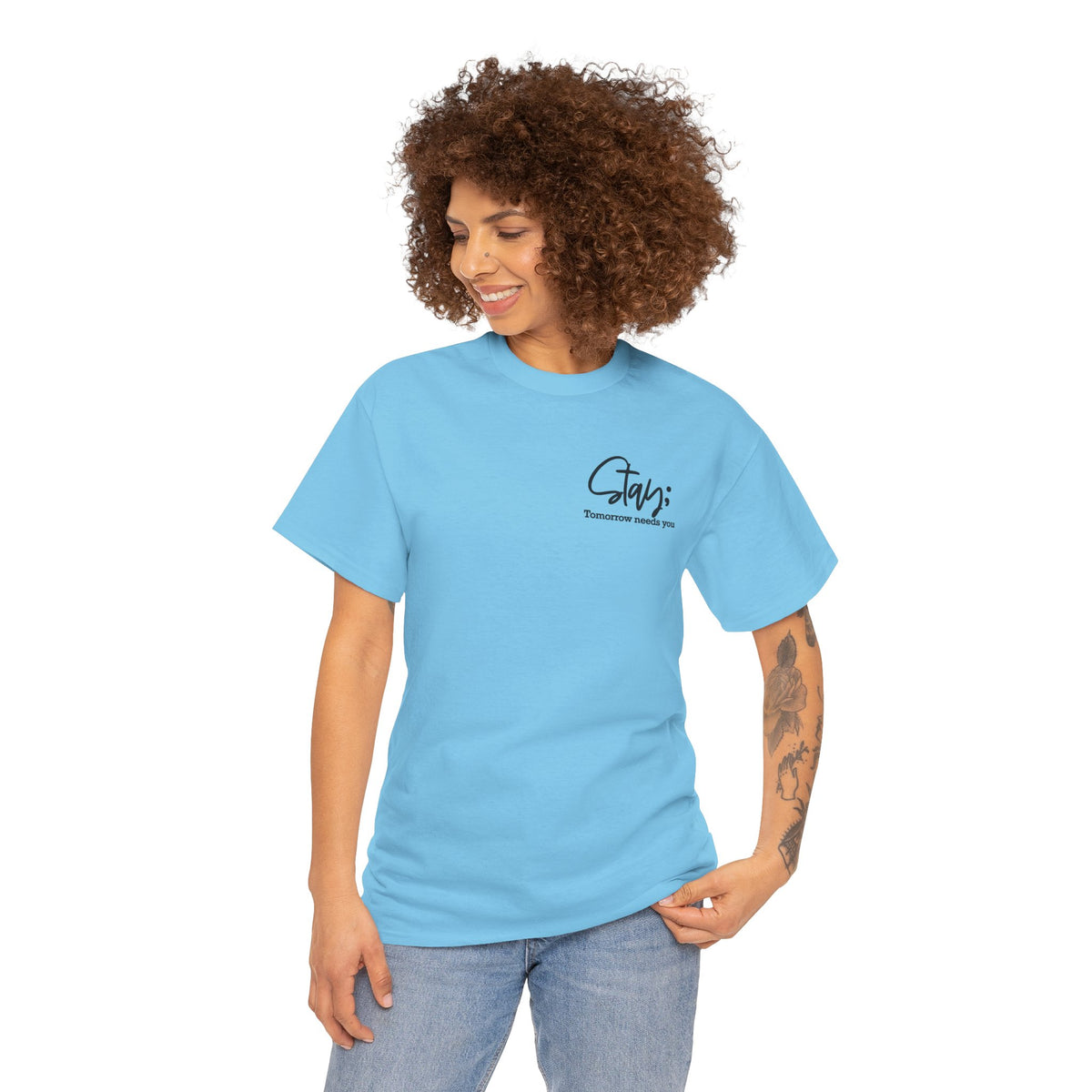 Stay Tomorrow Needs You T-Shirt | Minimalist Semicolon Pocket Print Graphic Tee | Cr8tive Designs
