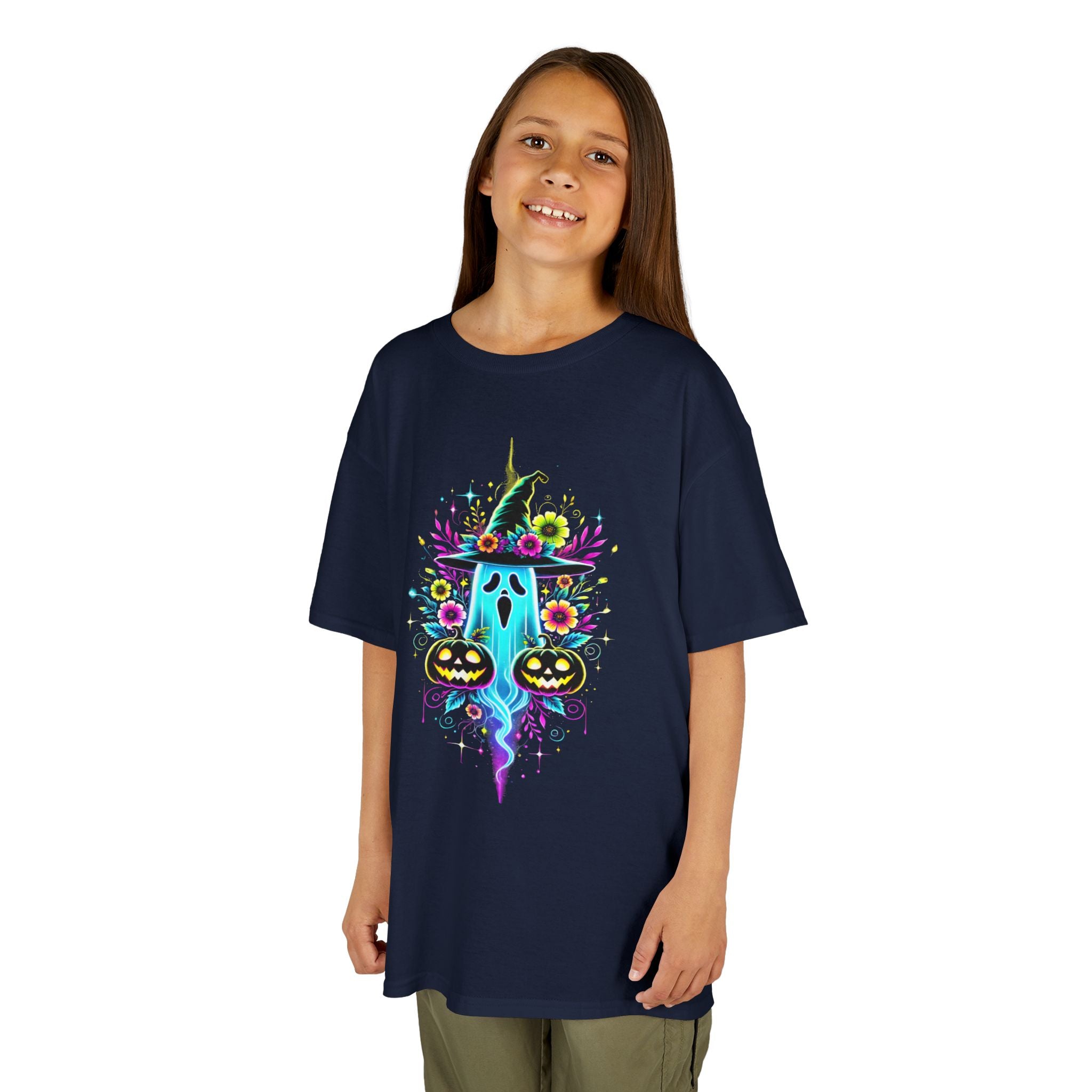Kids Halloween Ghost T-Shirt | Neon Spooky Pumpkin | Cr8tive Designs