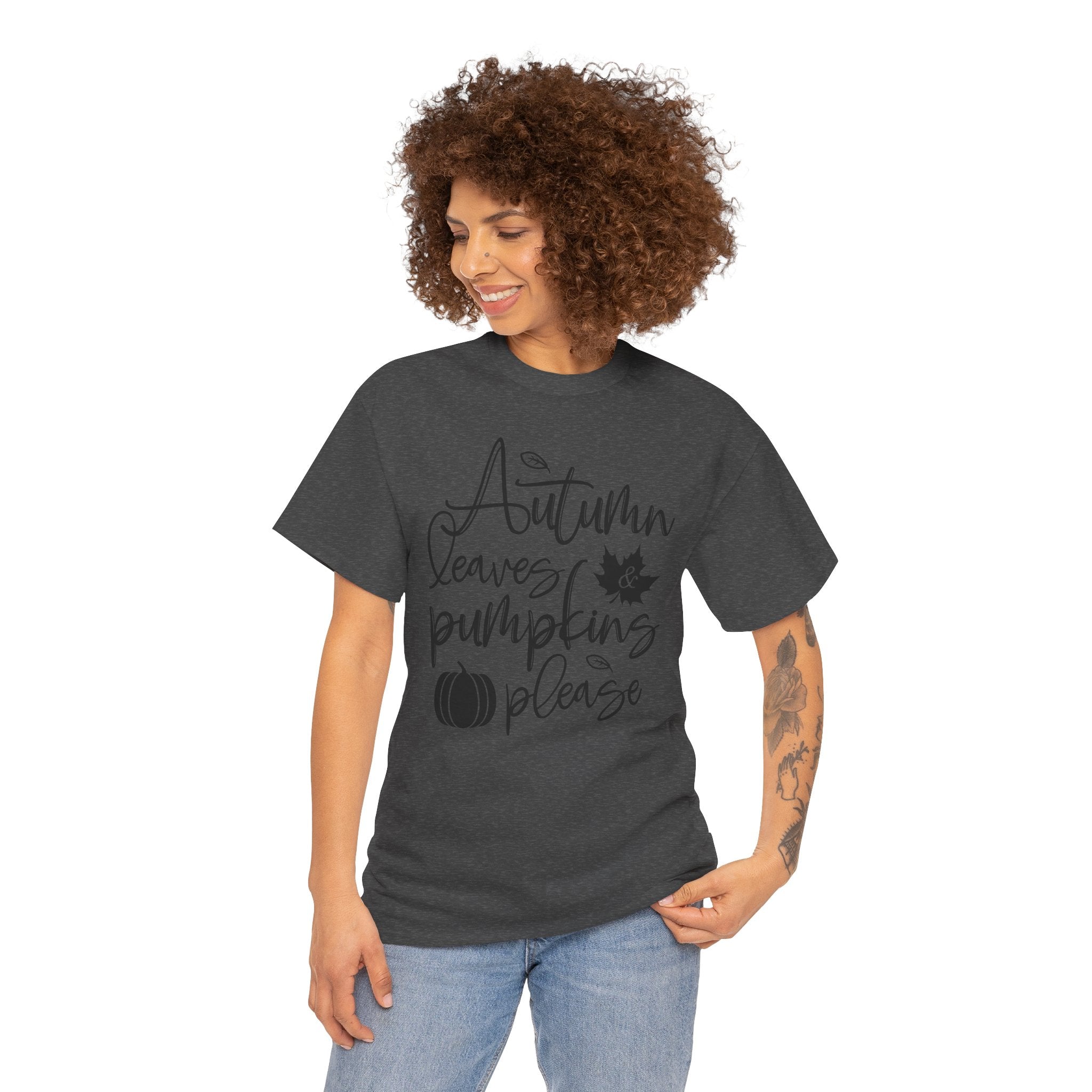 Autumn Leaves & Pumpkins Please Tee | Cozy Fall Graphic T-Shirt | Cr8tive Designs