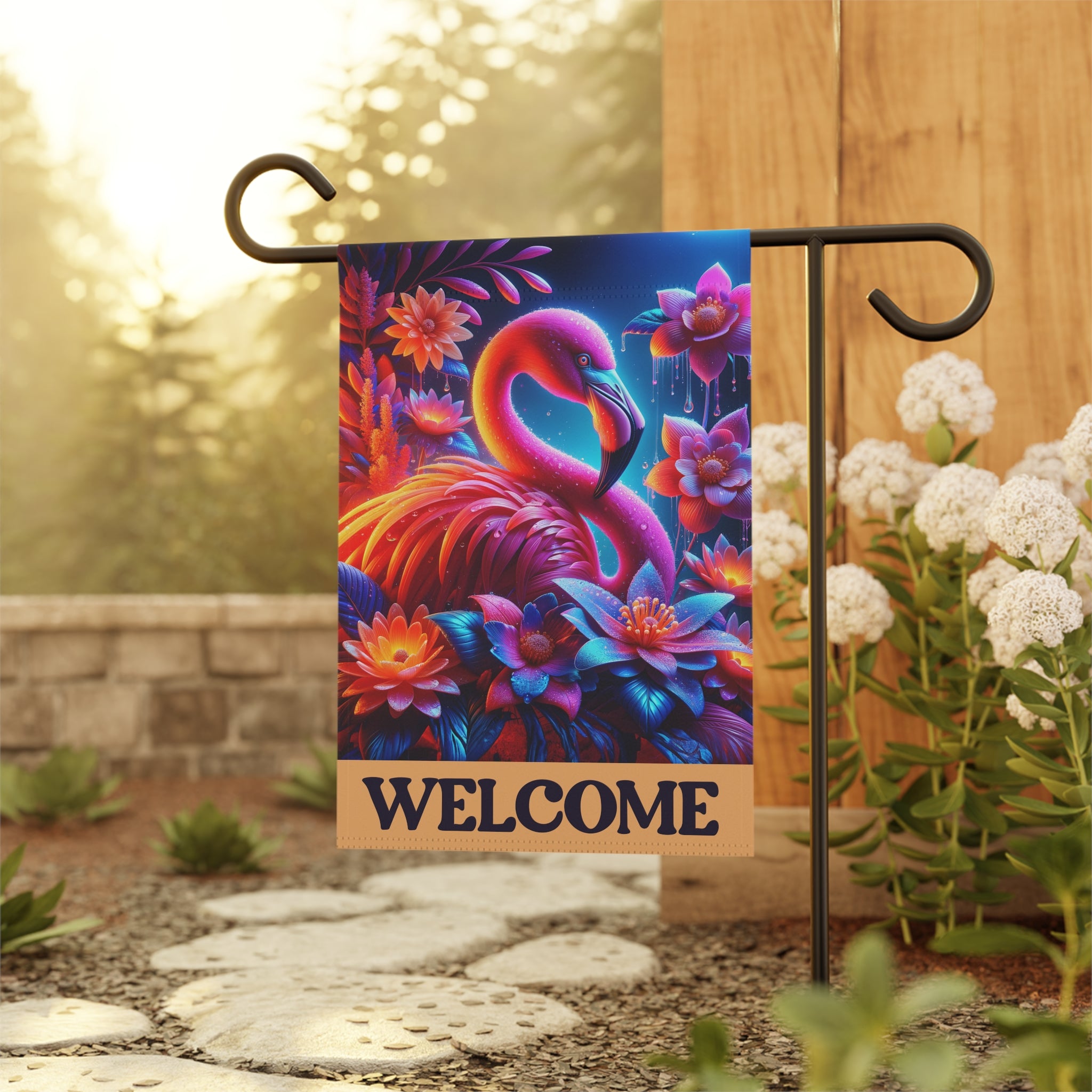 Vibrant Flamingo Welcome Garden Flag | Tropical Summer Decor | Cr8tive Designs