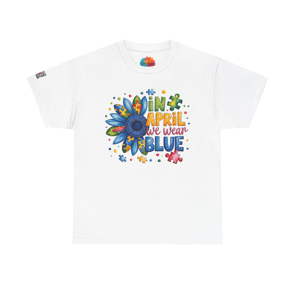 Autism Awareness Month Shirt | In April We Wear Blue | Colorful Puzzle Flower Unisex Graphic Tee | Cr8tive Designs