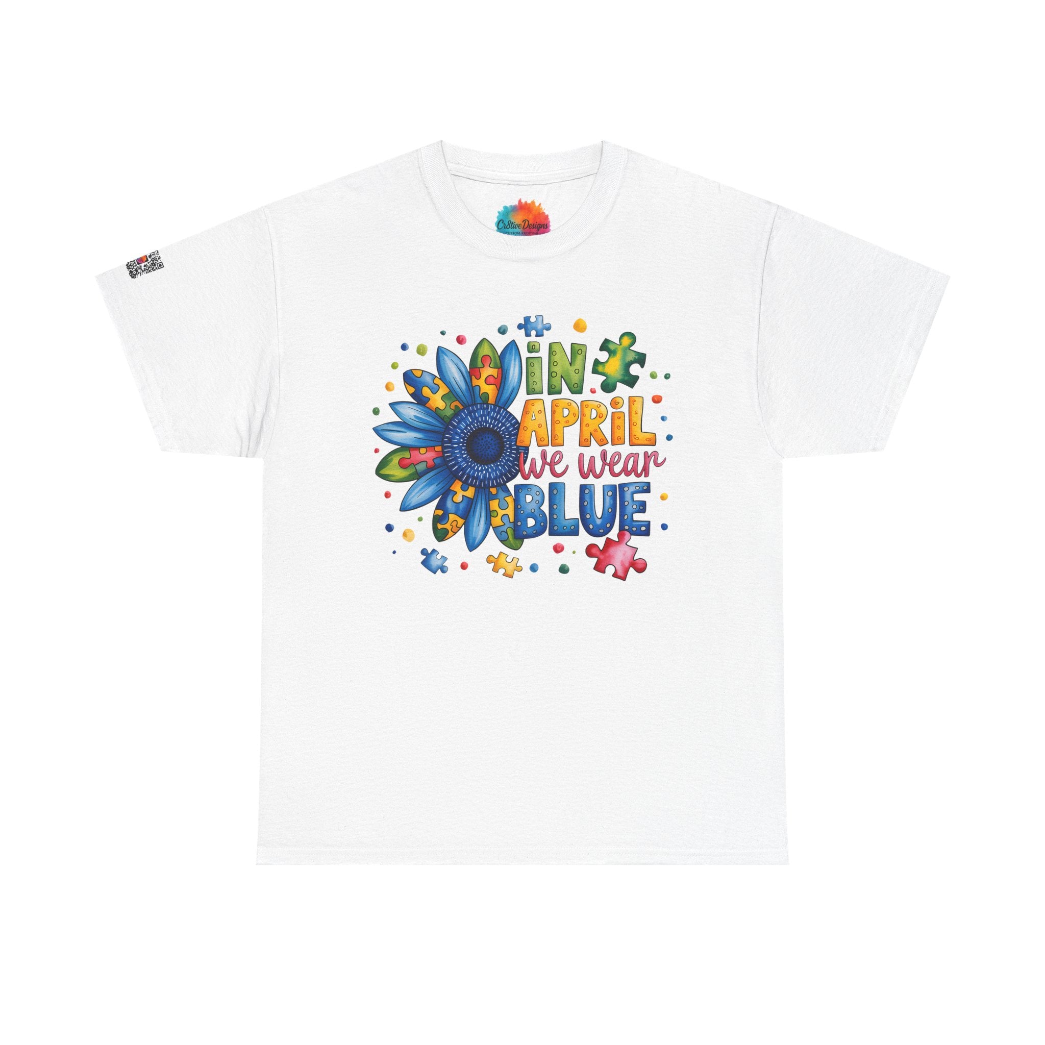 Autism Awareness Month Shirt | In April We Wear Blue | Colorful Puzzle Flower Unisex Graphic Tee | Cr8tive Designs