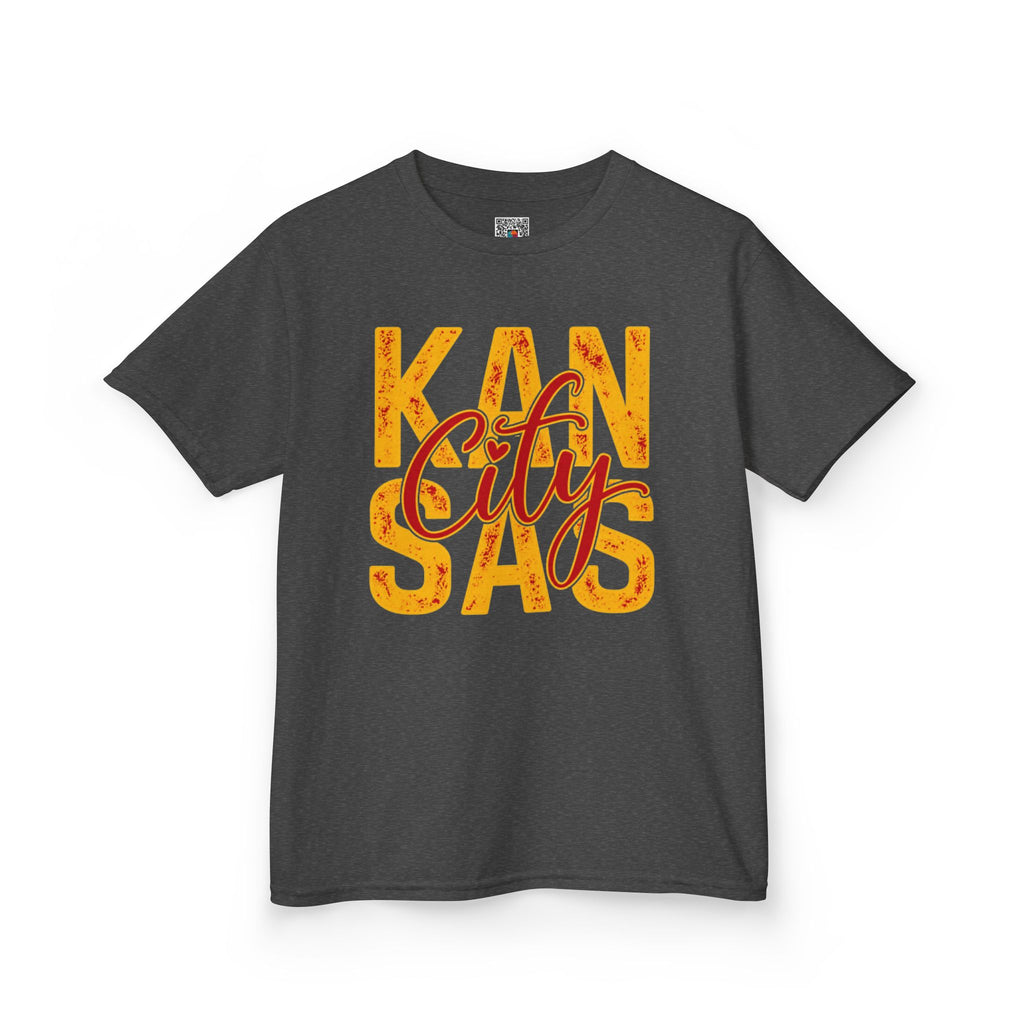 Kansas City Script Youth T-Shirt | Red & Gold Game Day Graphic Tee | Cr8tive Designs