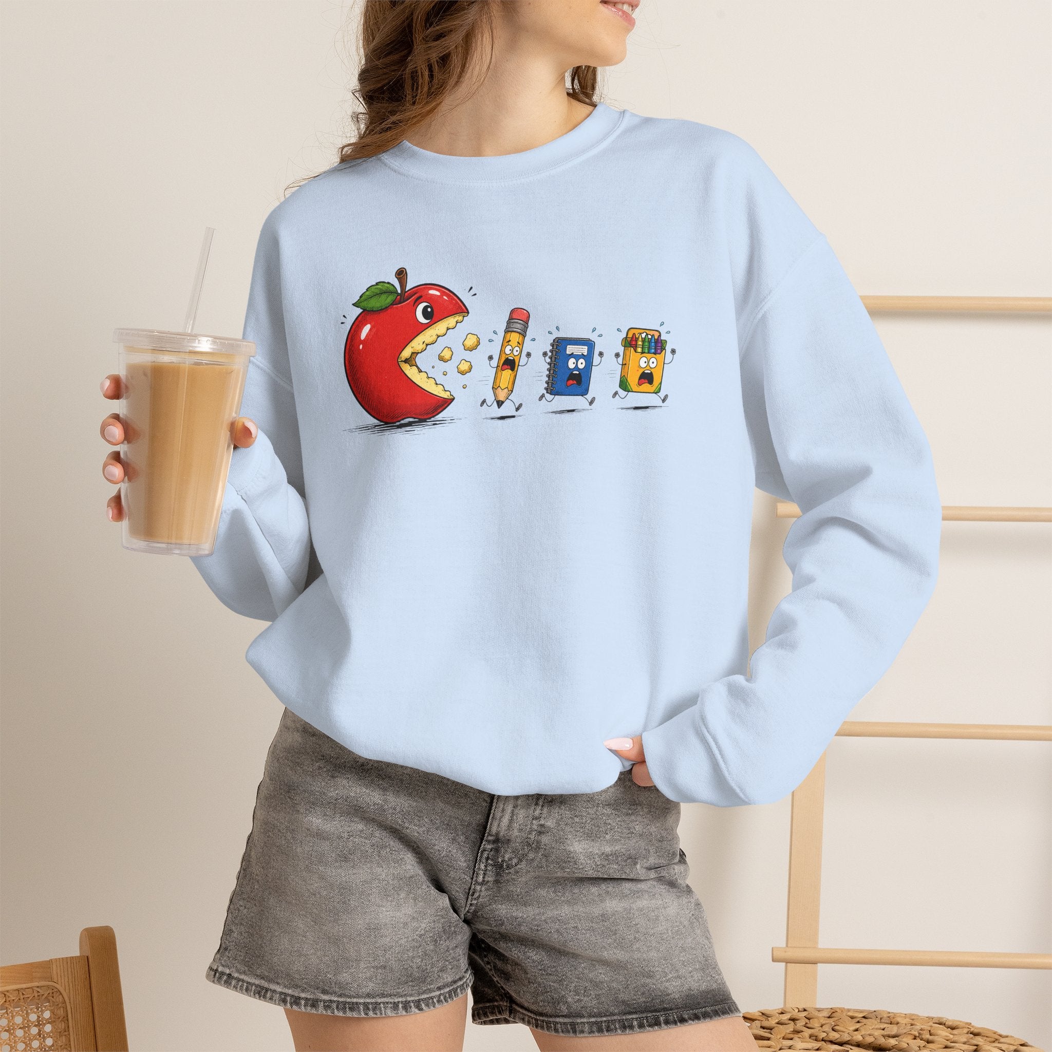 Crewneck Sweatshirt | Playful 'Apple Pac-Man' Back-to-School Graphic | Cr8tive Designs