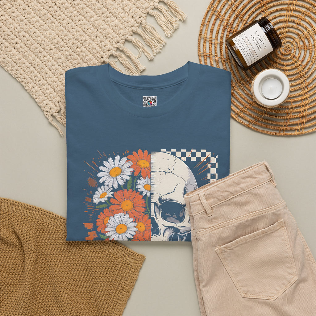 Half Floral Half Skull T-Shirt | Daisy Flower Skull Fall Graphic Tee | Cr8tive Designs
