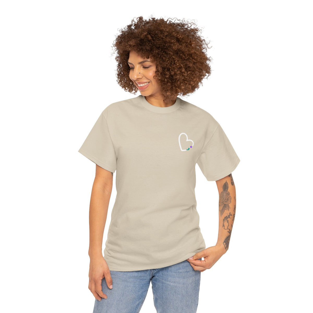 Heart Semicolon Pocket Print T-Shirt | Mental Health Awareness Graphic Tee | Cr8tive Designs
