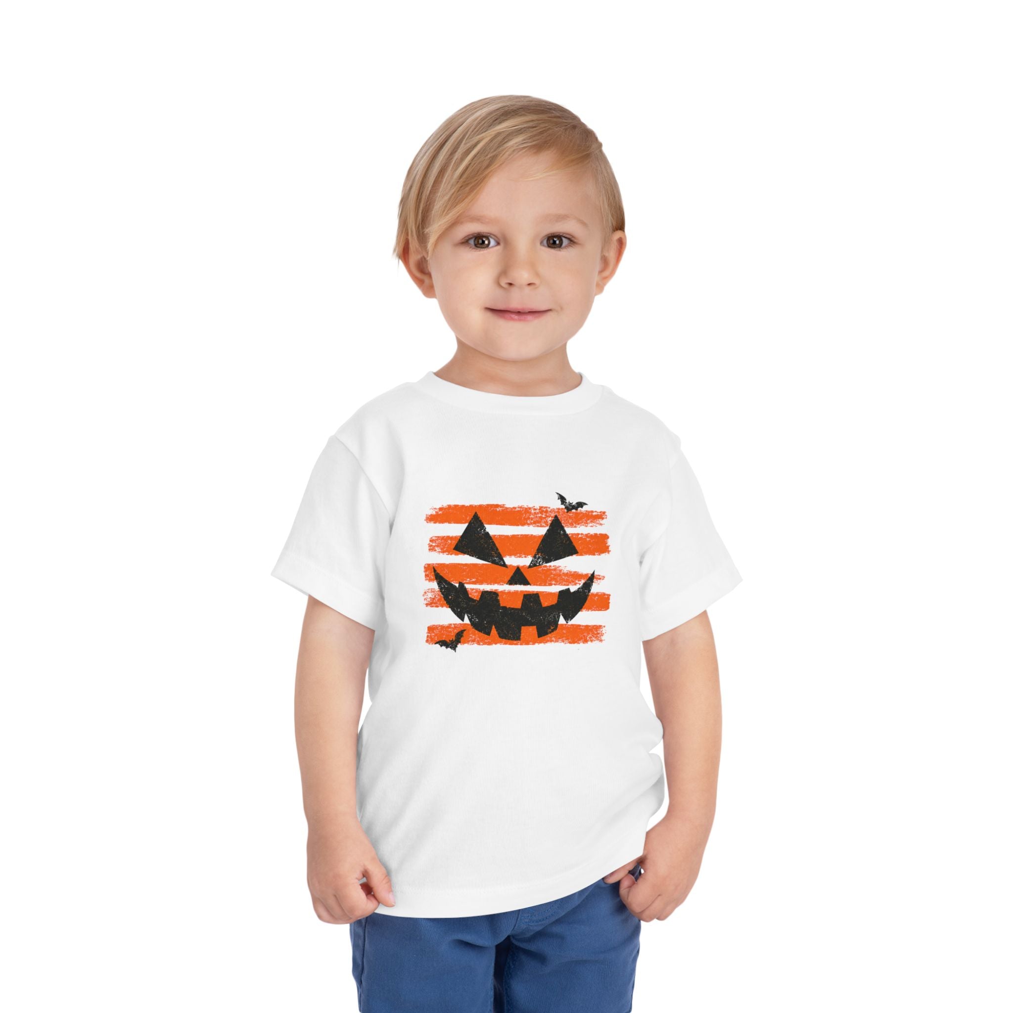 Distressed Jack O Lantern Toddler T-Shirt | Retro Orange Stripe Halloween Tee | Cr8tive Designs