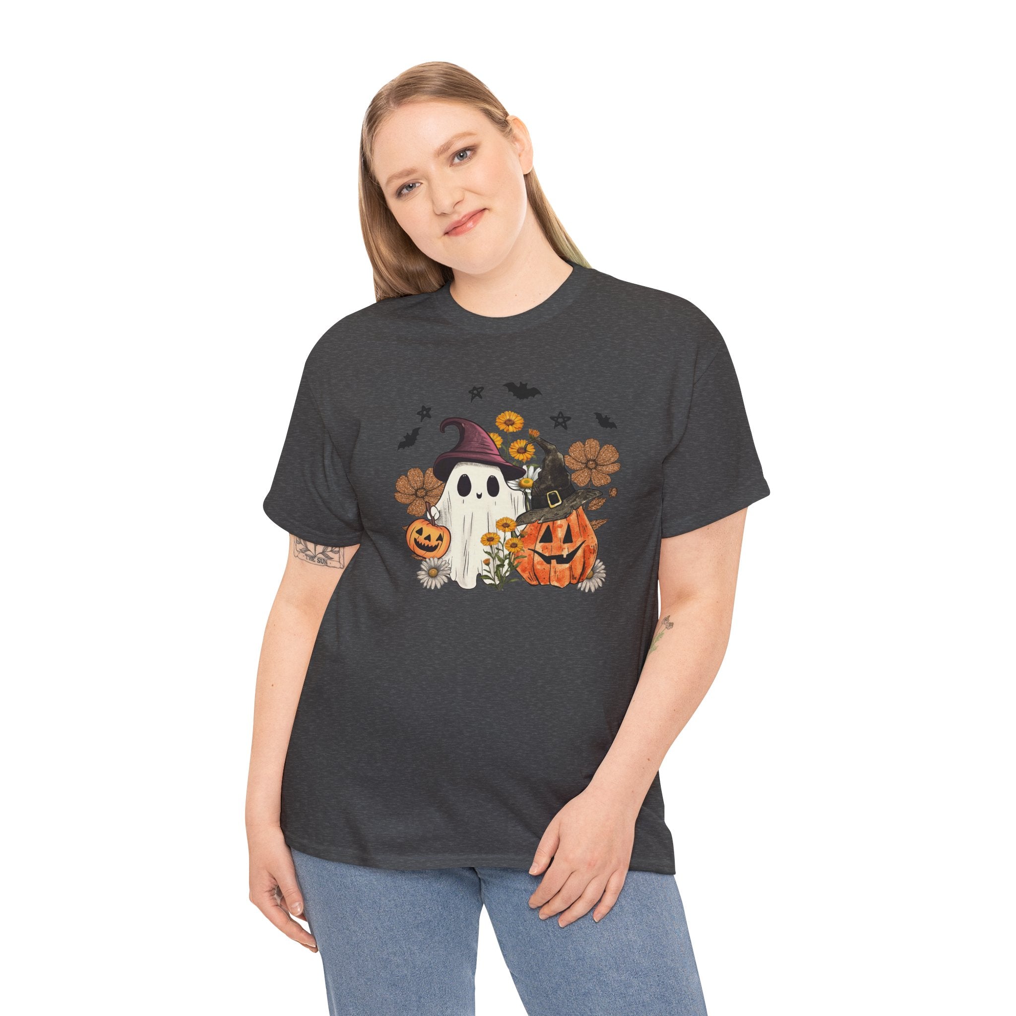 Witch Ghost & Pumpkin Tee | Vintage Spooky Season Graphic T-Shirt | Cr8tive Designs