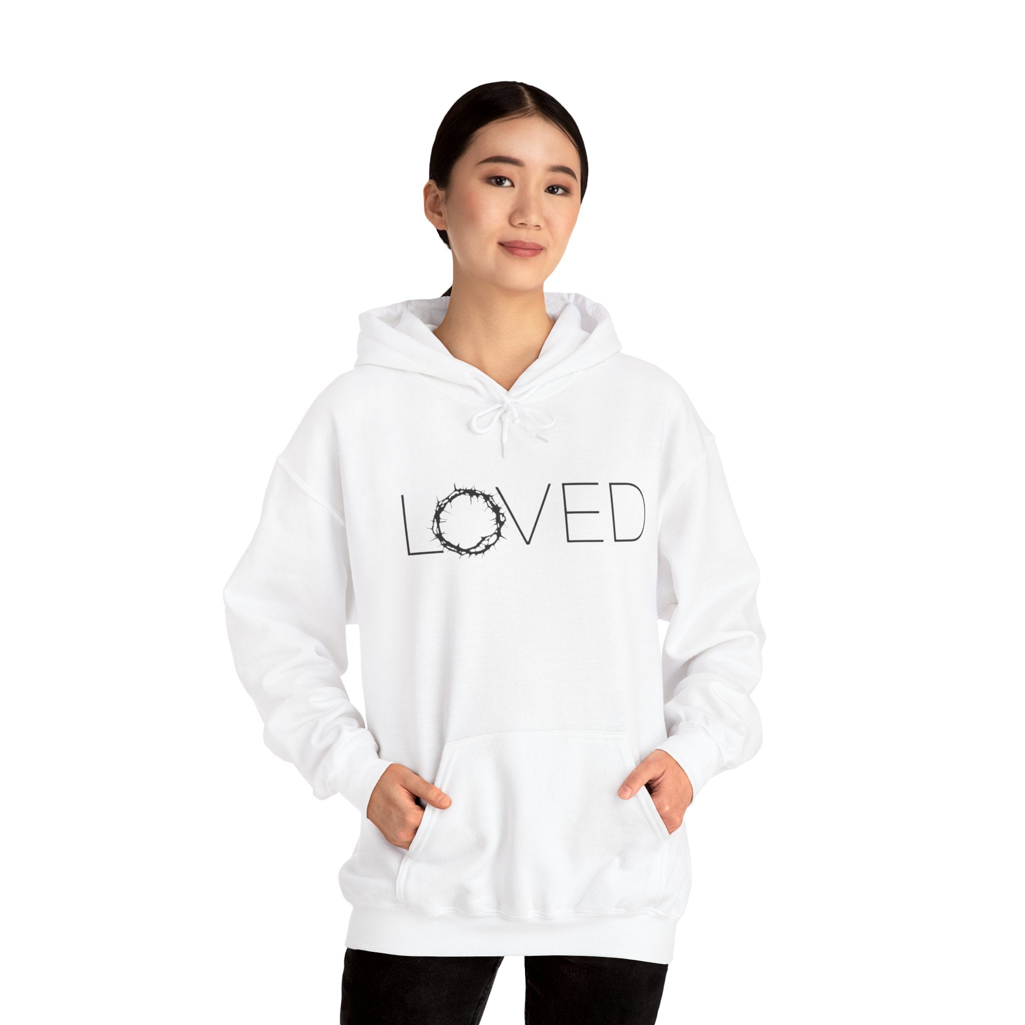 Loved Wreath Hoodie — "LOVED" Minimal Script Pullover/Cr8tive Designs