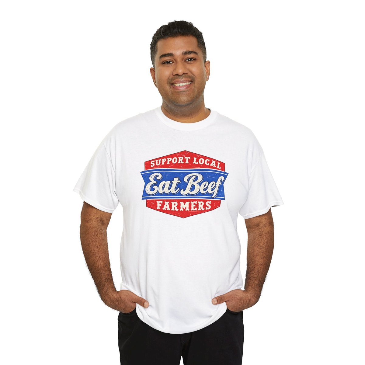 Support Local Farmers Eat Beef T-Shirt | Retro Badge Agriculture Graphic Tee | Cr8tive Designs