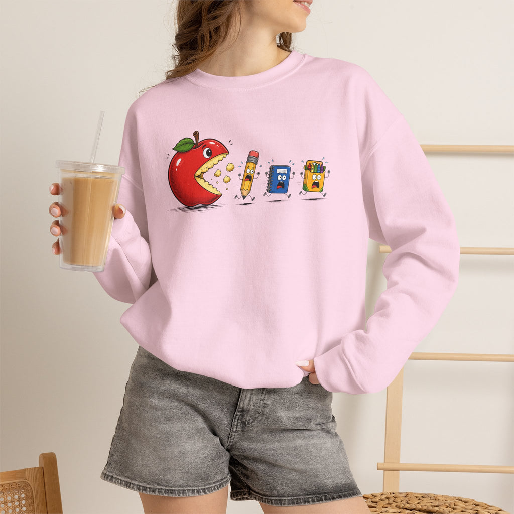 Crewneck Sweatshirt | Playful 'Apple Pac-Man' Back-to-School Graphic | Cr8tive Designs