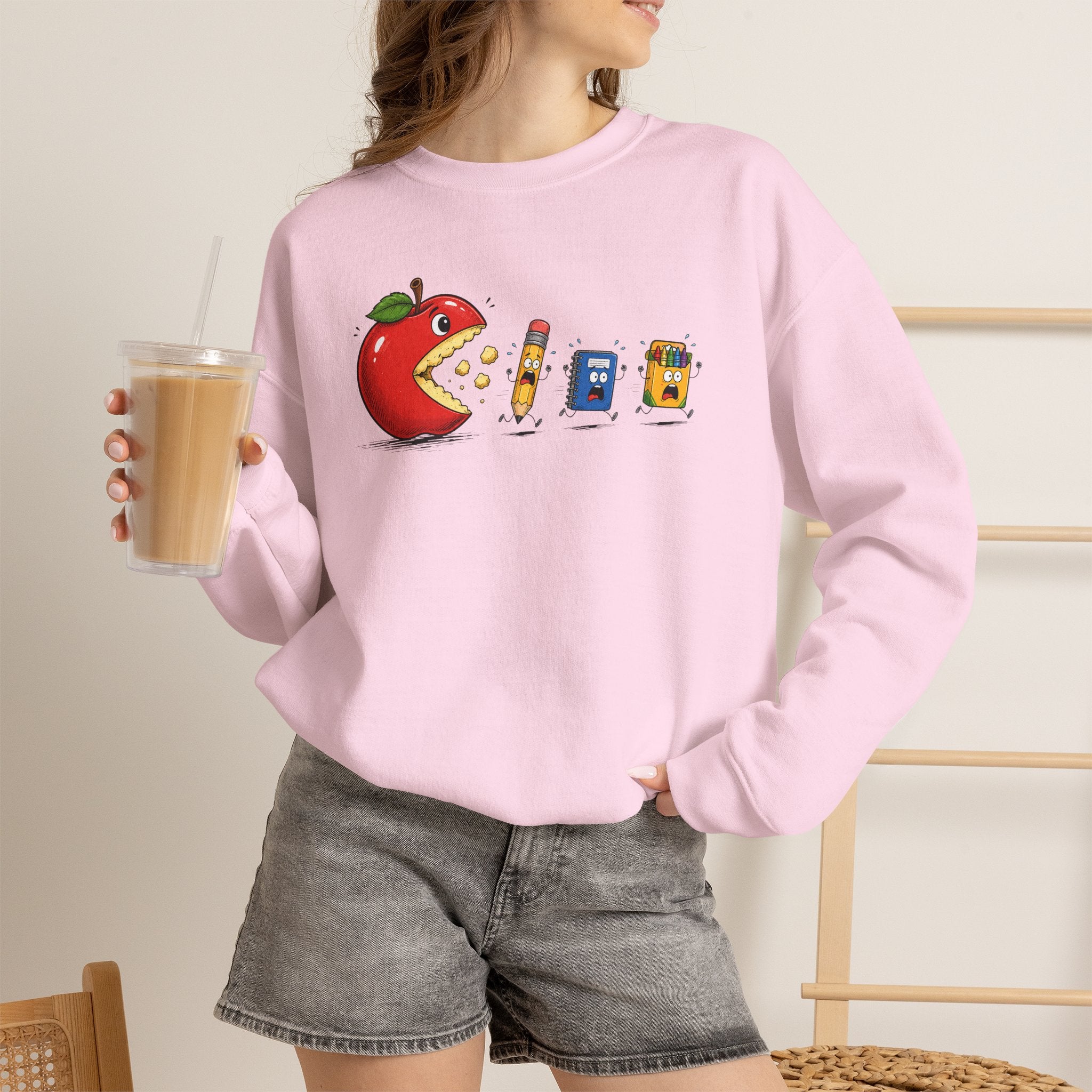 Crewneck Sweatshirt | Playful 'Apple Pac-Man' Back-to-School Graphic | Cr8tive Designs