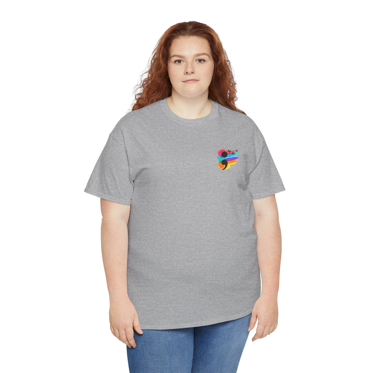 Watercolor Semicolon T-Shirt | Rainbow Splash Mental Health Pocket Print Tee | Cr8tive Designs