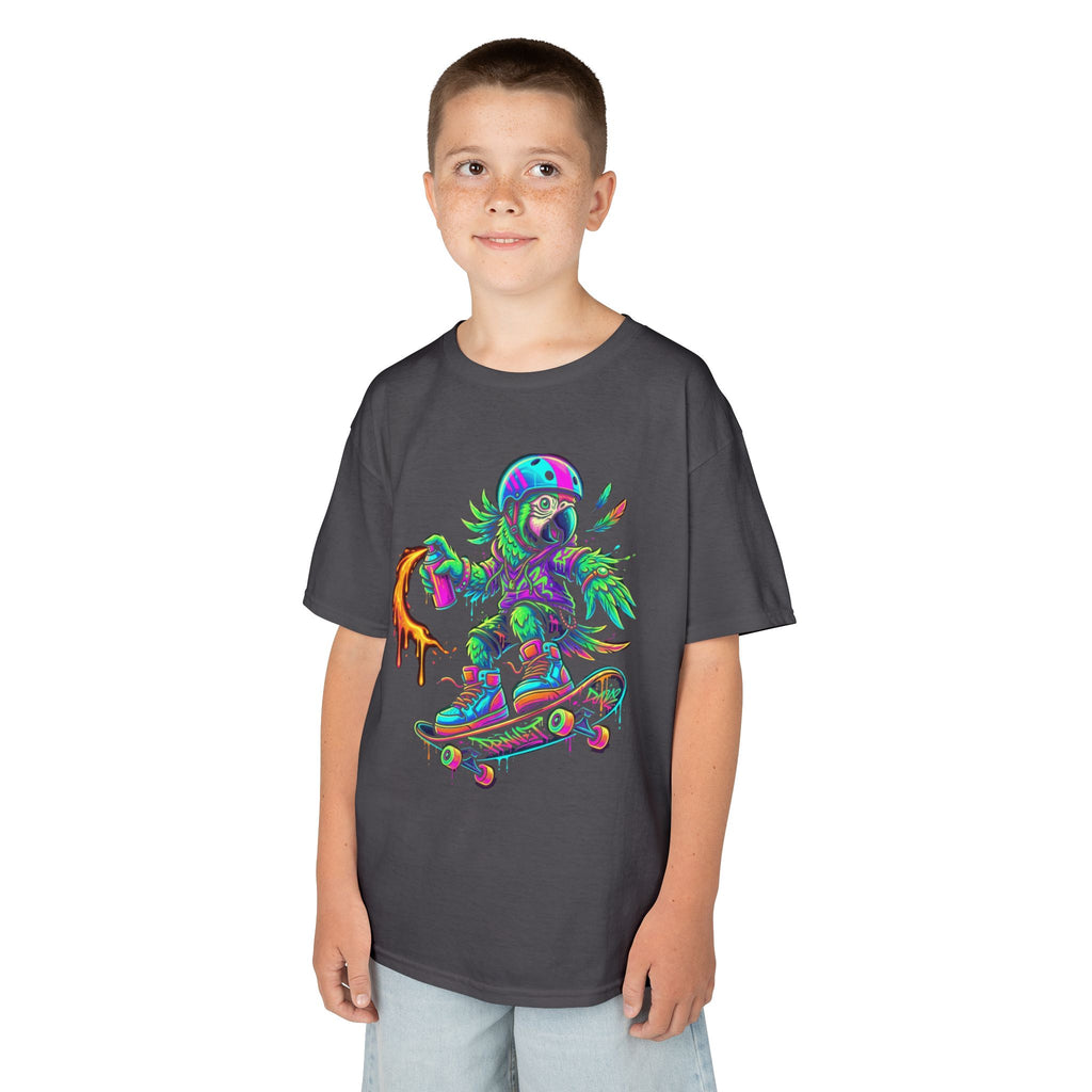 Kids T-Shirt | Neon Skate Parrot Skateboarder Graphic Tee | Cr8tive Designs