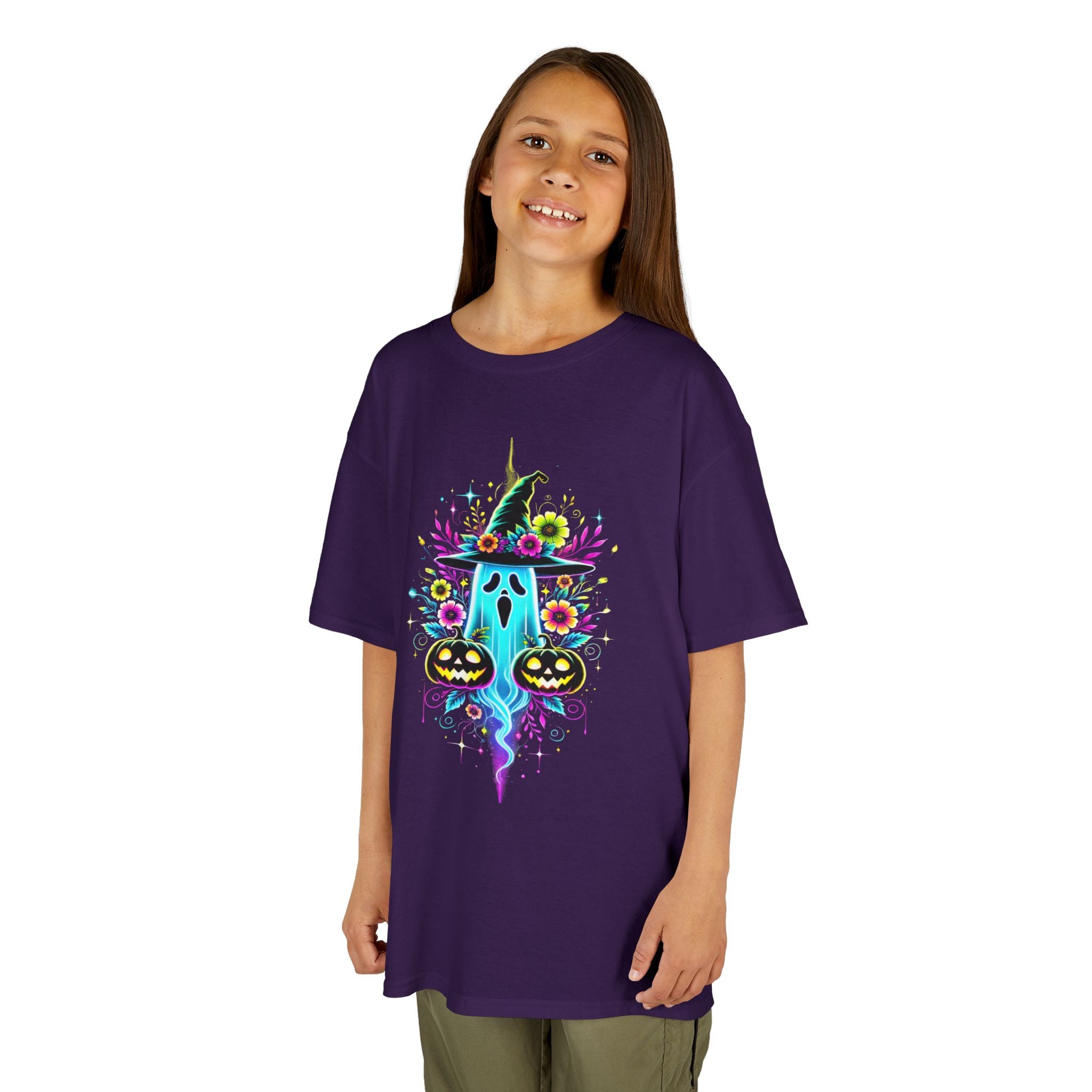Kids Halloween Ghost T-Shirt | Neon Spooky Pumpkin | Cr8tive Designs