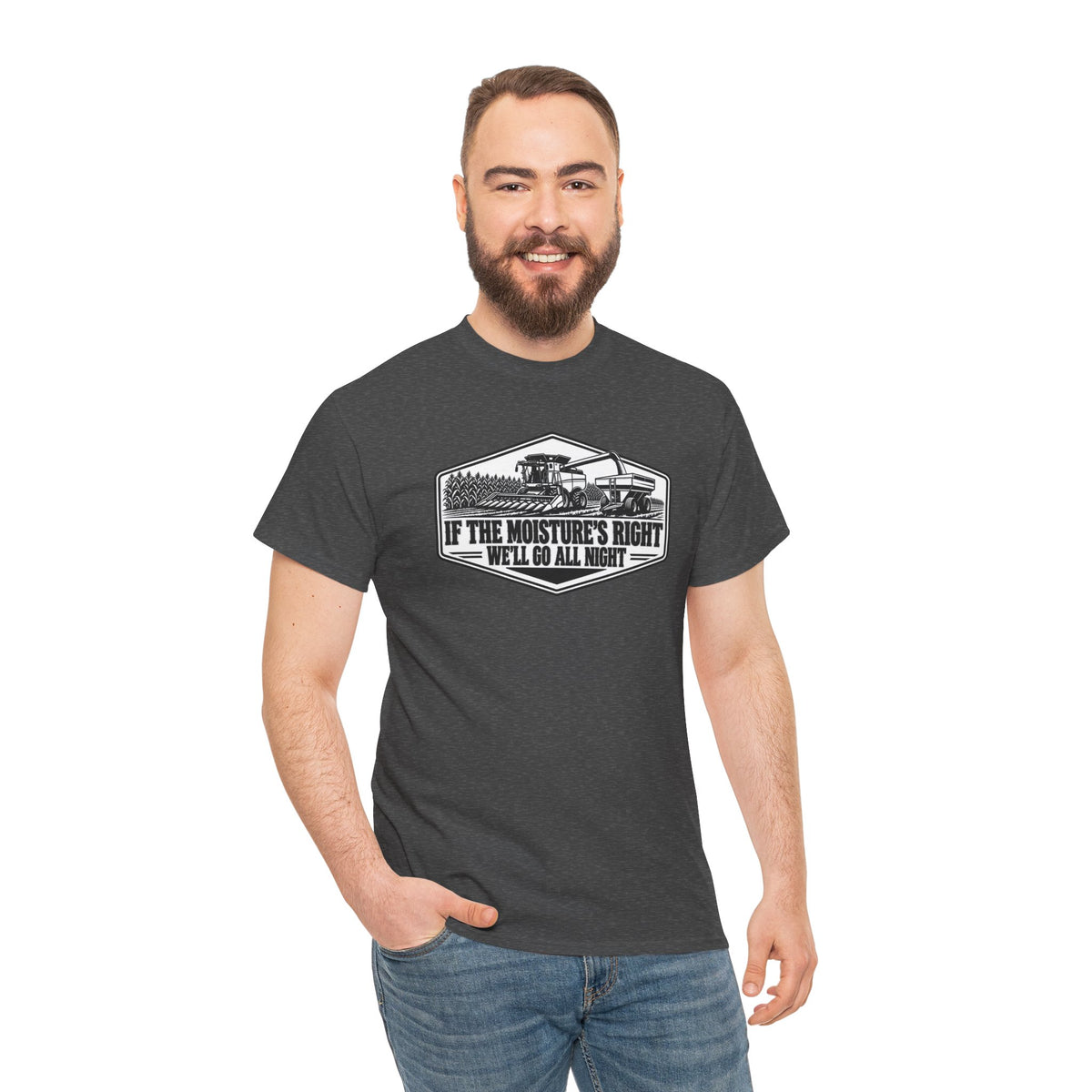 If The Moisture's Right We'll Go All Night T-Shirt | Funny Combine Harvester Graphic Tee | Cr8tive Designs