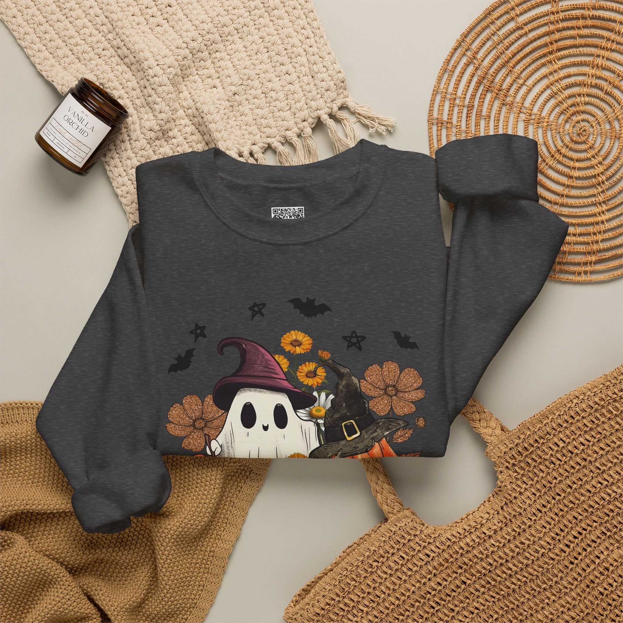 Witch Ghost & Pumpkin Sweatshirt | Floral Spooky Season Crewneck | Cr8tive Designs