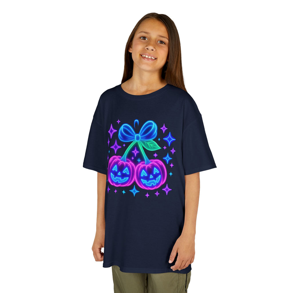 Kids T-Shirt | Neon Halloween Jack-O’-Lantern Cherries Graphic | Cr8tive Designs