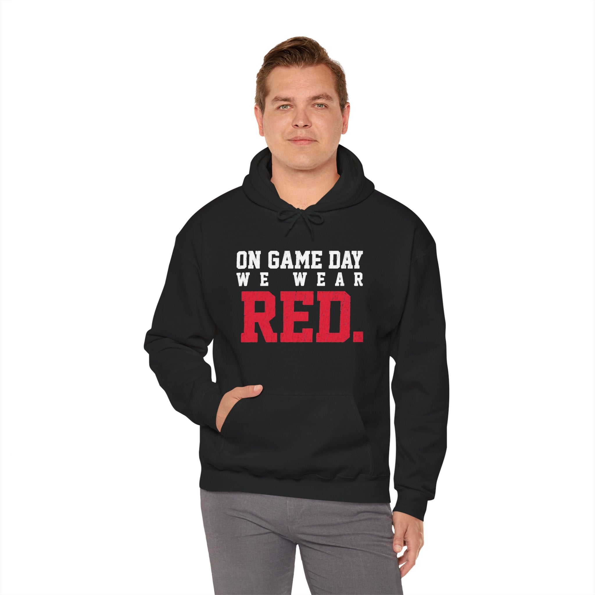 On Game Day We Wear Red | Distressed Football Fan Hoodie | Cr8tive Designs