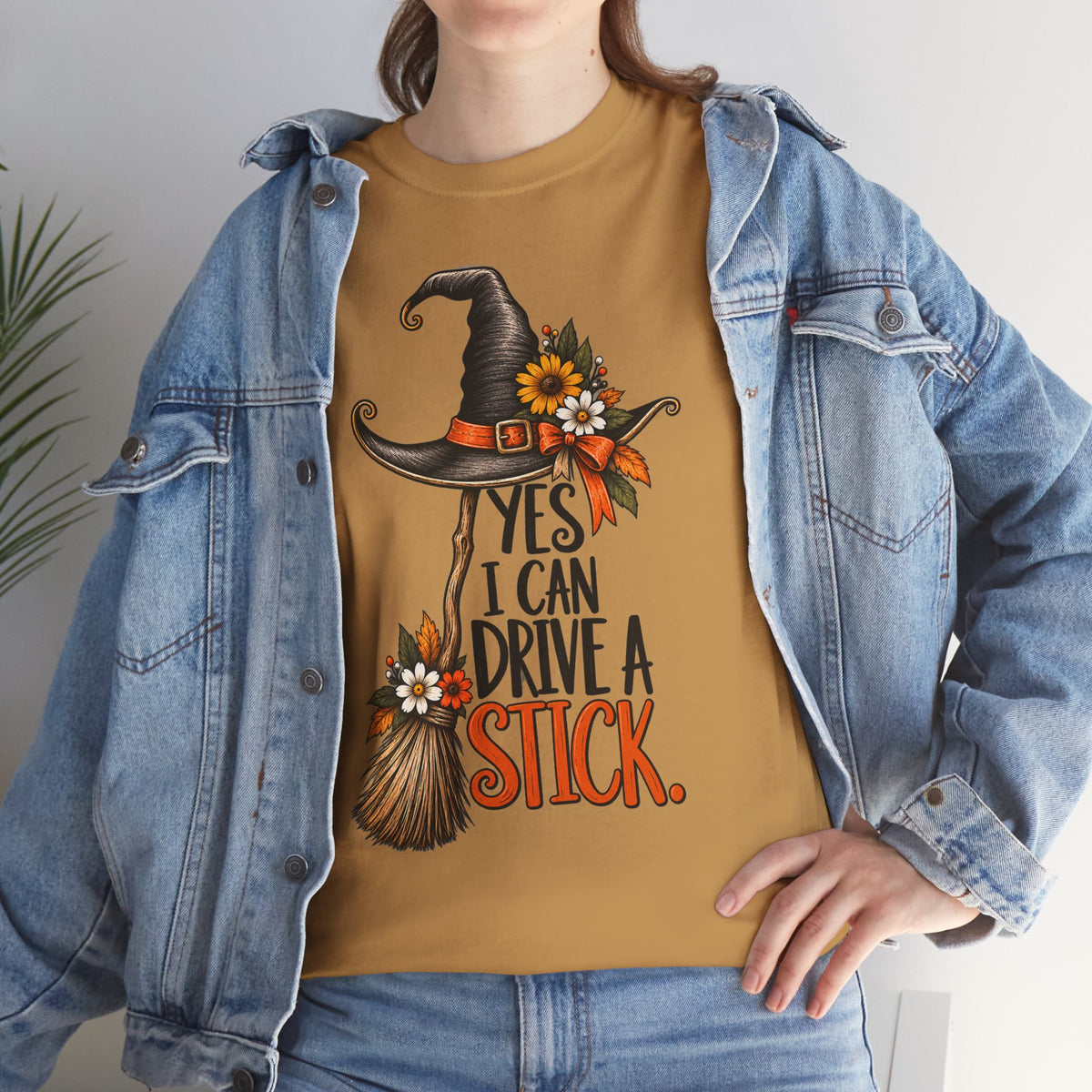 Yes I Can Drive A Stick T-Shirt | Funny Witch Broomstick Halloween Tee | Cr8tive Designs