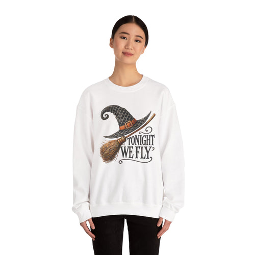 "Tonight We Fly" Witch Broom Sweatshirt | Vintage Halloween Crewneck | Cr8tive Designs
