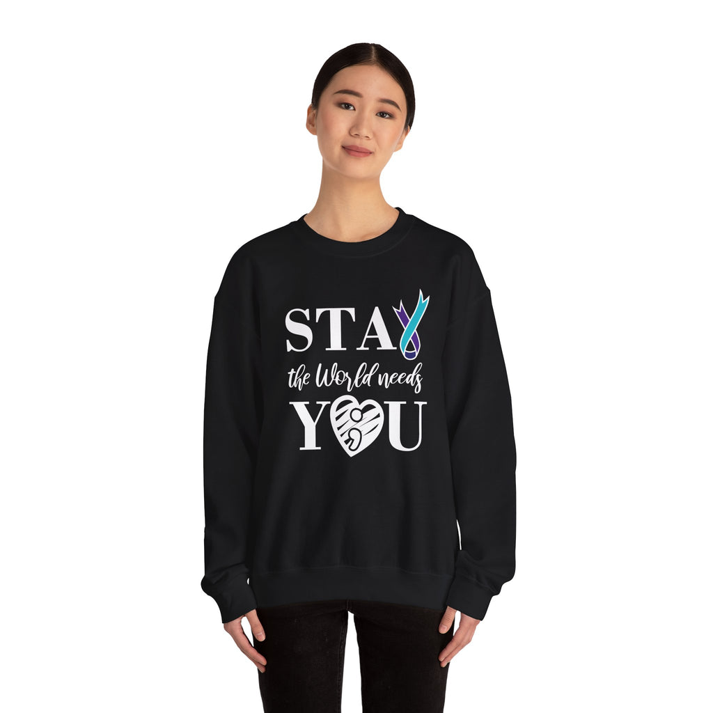 STAY The World Needs You Sweatshirt | Semicolon Ribbon Mental Health Crewneck | Cr8tive Designs